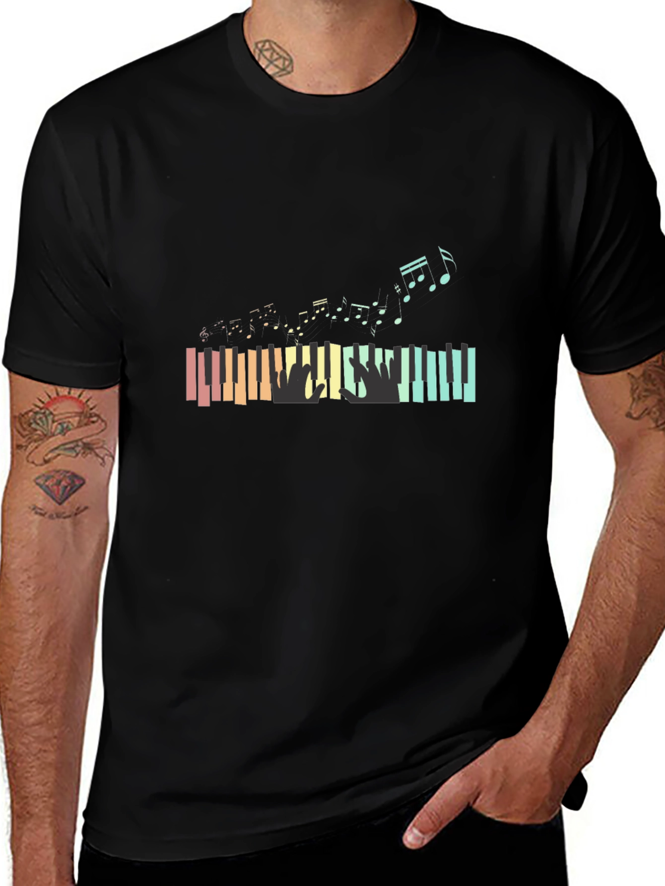 Piano Keys & Music Notes Graphic T-Shirt
