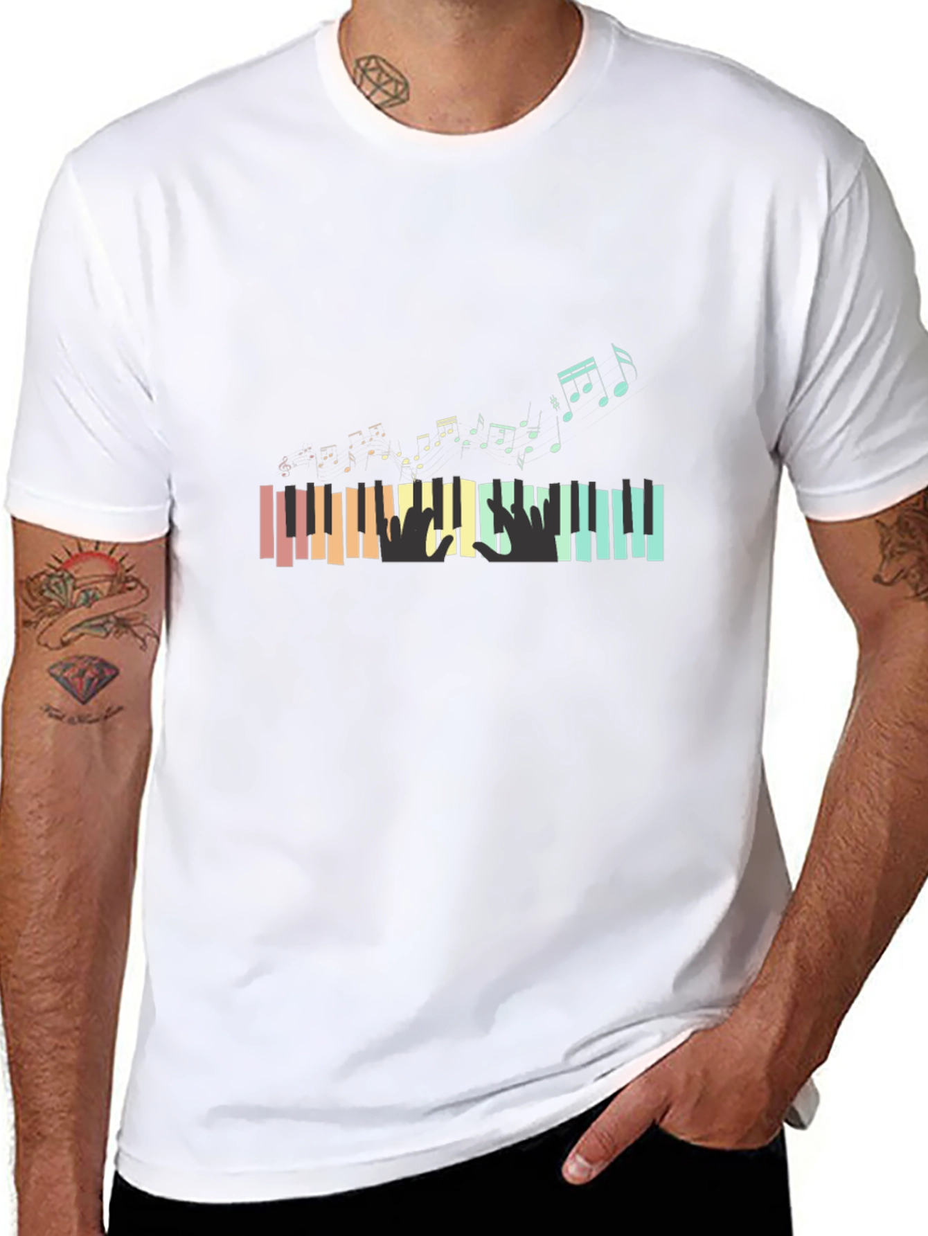 Piano Keys & Music Notes Graphic T-Shirt