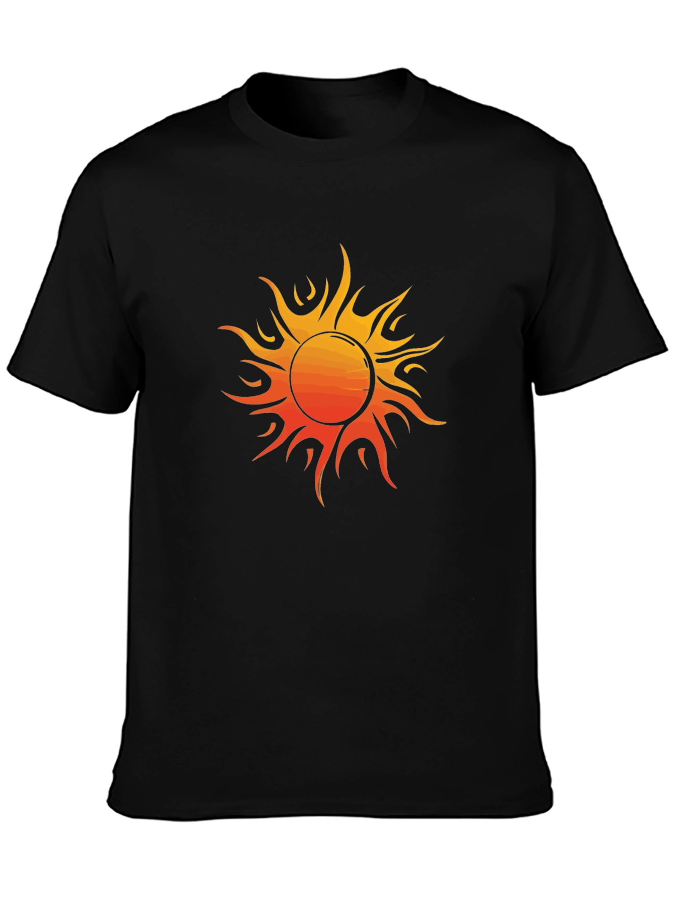 Fiery Sun Graphic Tee - Bold Black Cotton Shirt