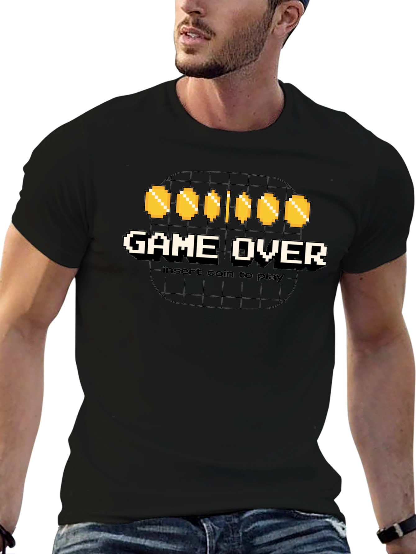Game Over Insert Coin Black Graphic Tee