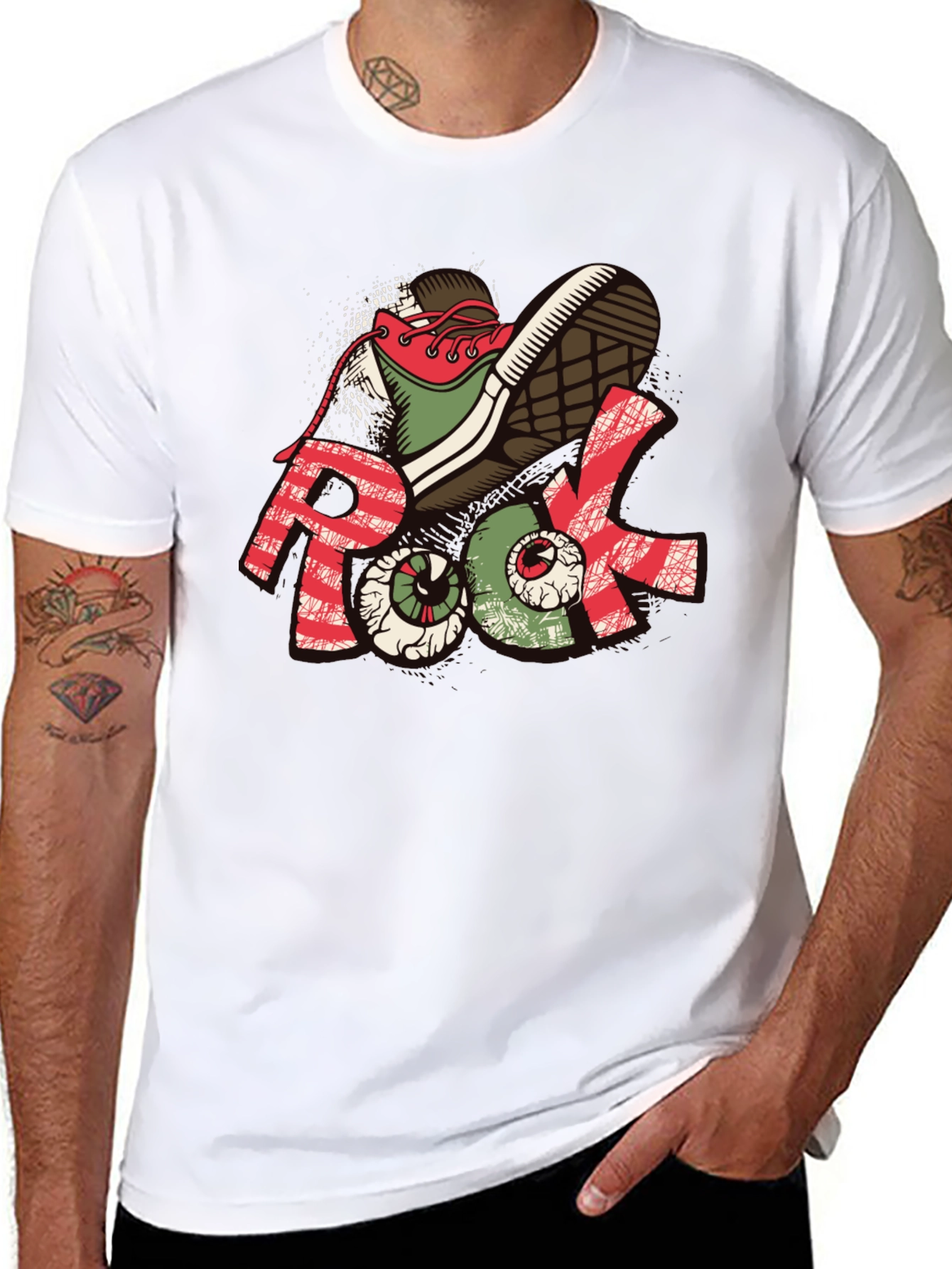 Rock Graphic Tee - Unique Shoe & Eyeball Design