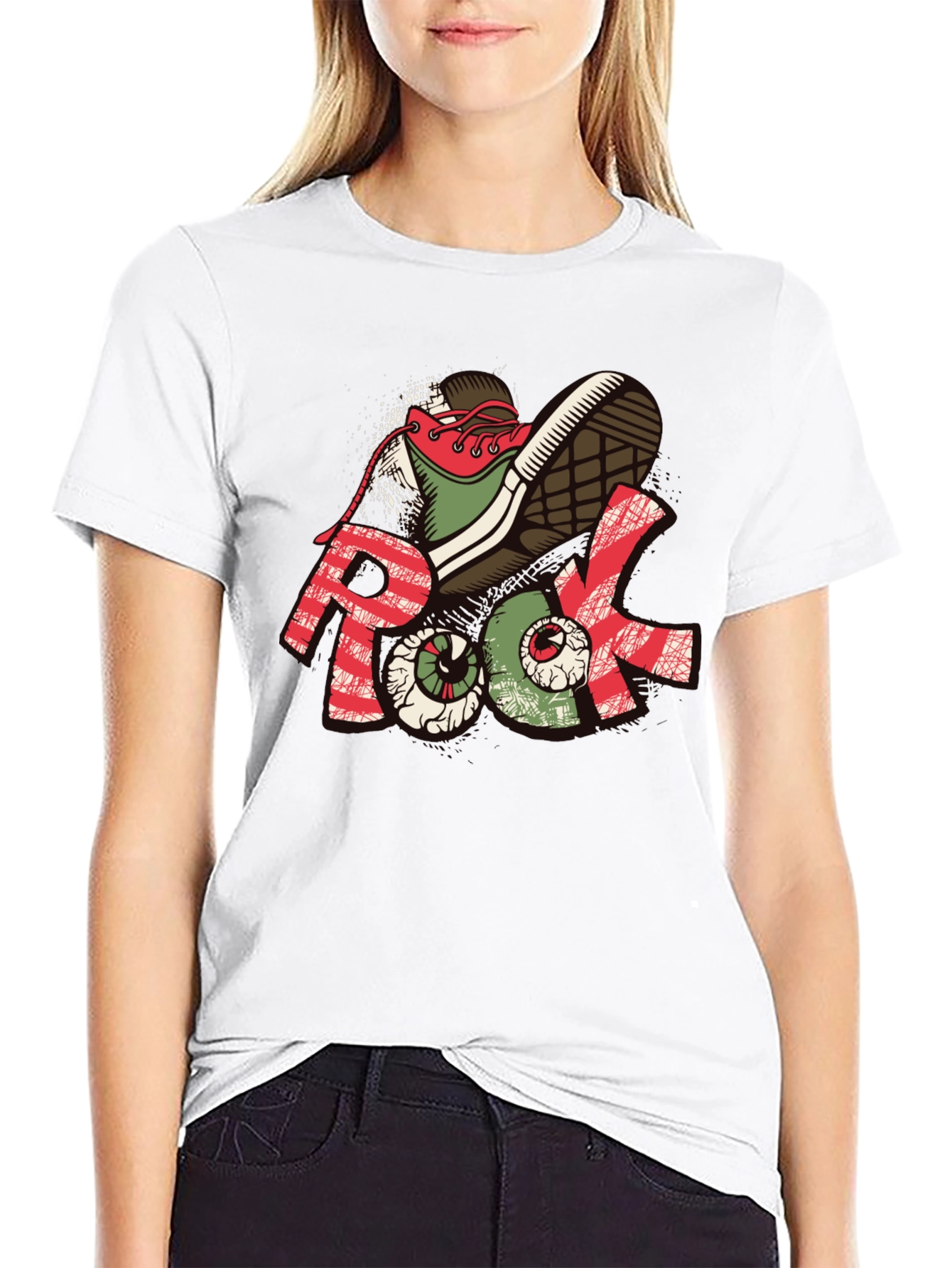 Rock Graphic Tee - Unique Shoe & Eyeball Design