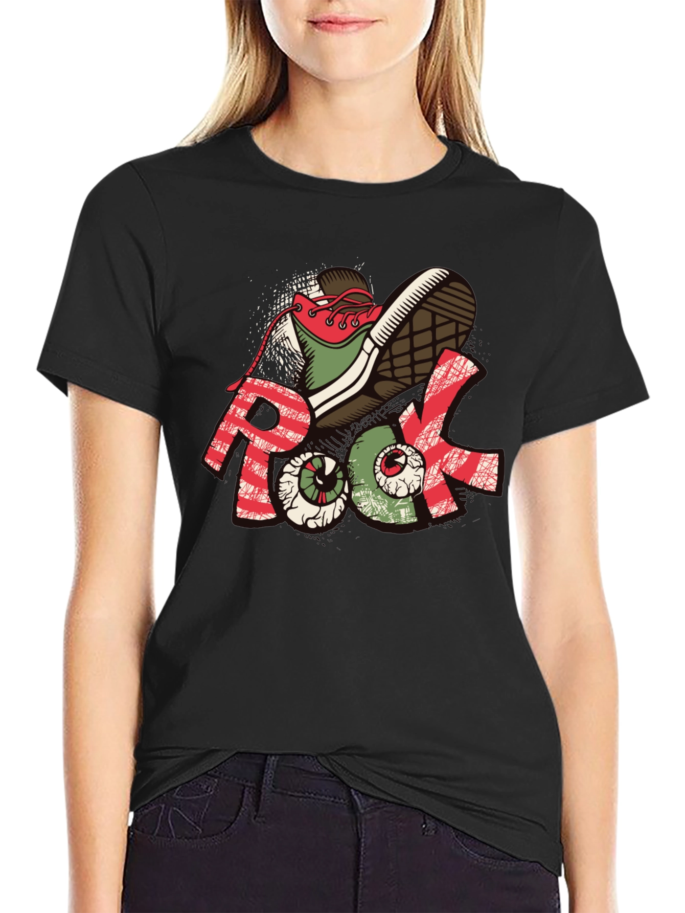 Rock Graphic Tee - Unique Shoe & Eyeball Design