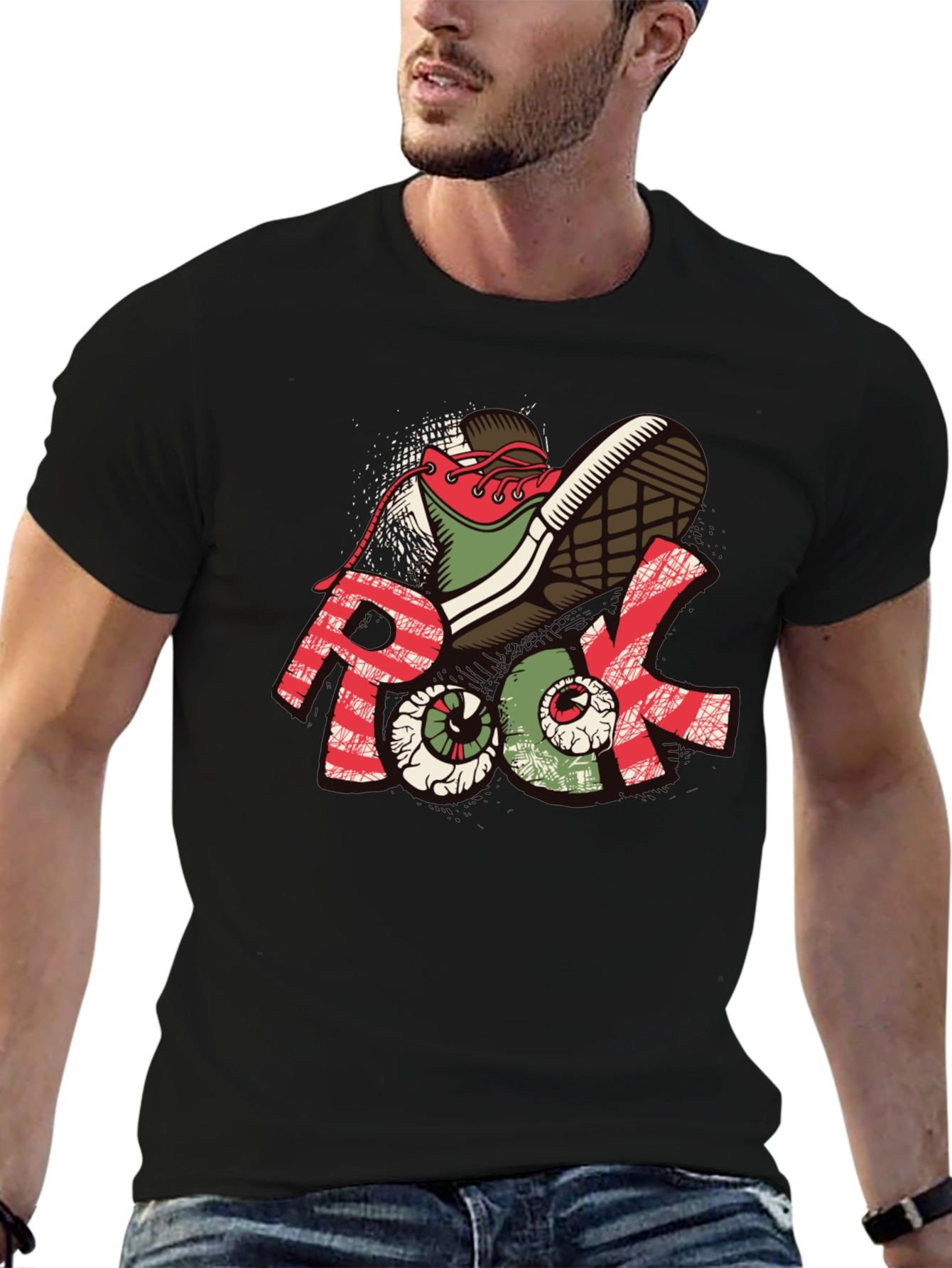 Rock Graphic Tee - Unique Shoe & Eyeball Design