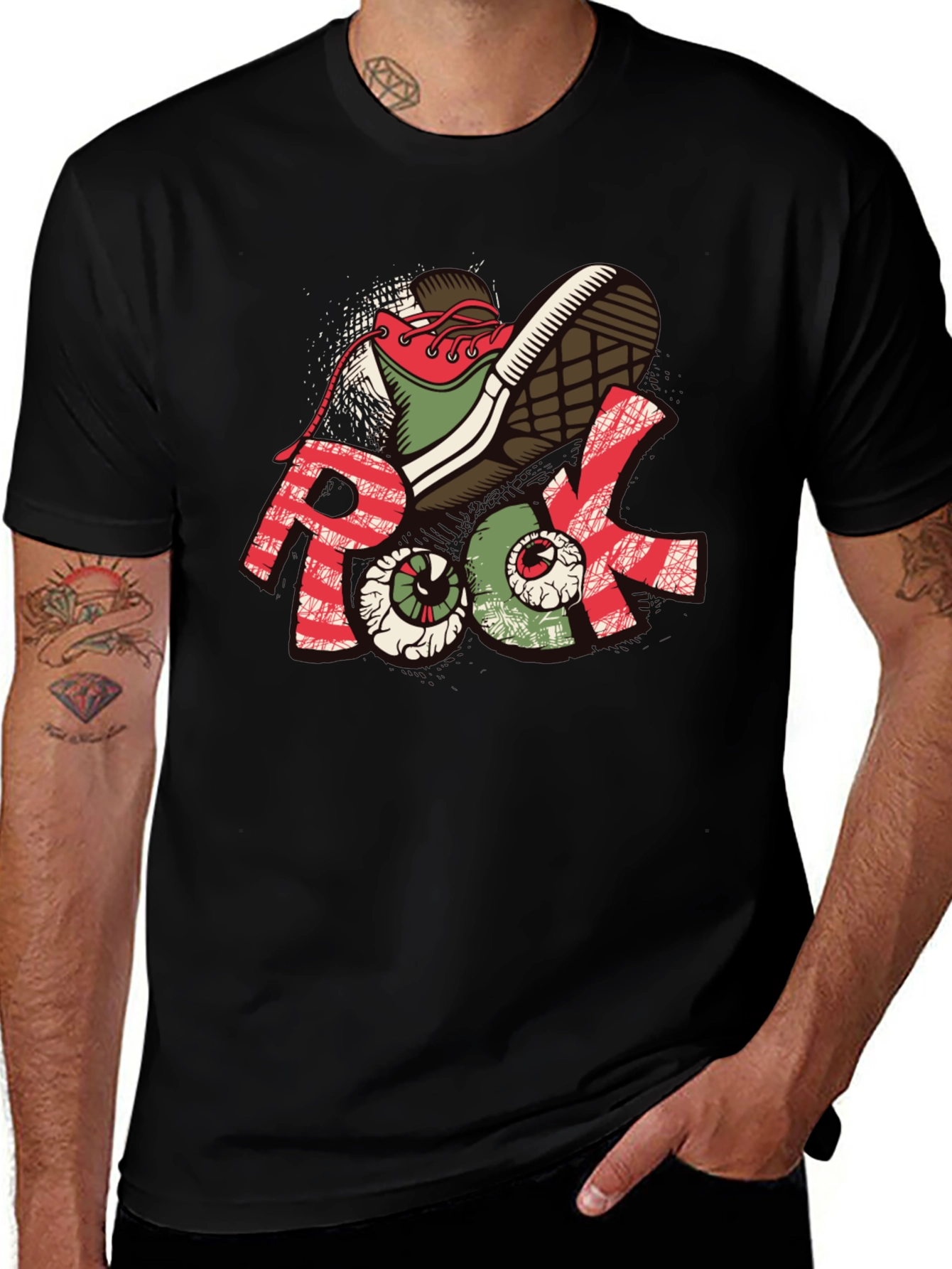 Rock Graphic Tee - Unique Shoe & Eyeball Design