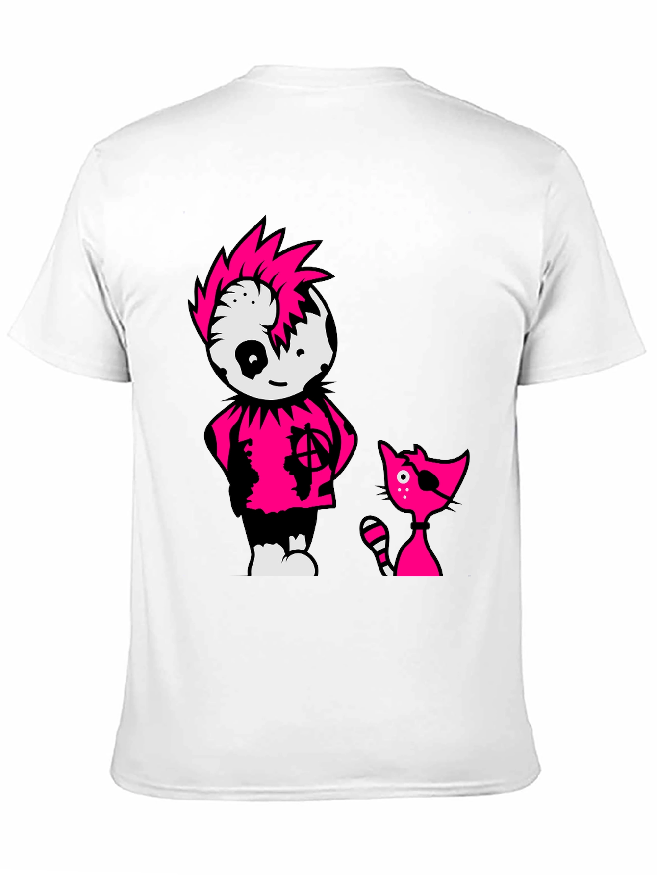 Black Tee with Punk Cartoon Character and Cat