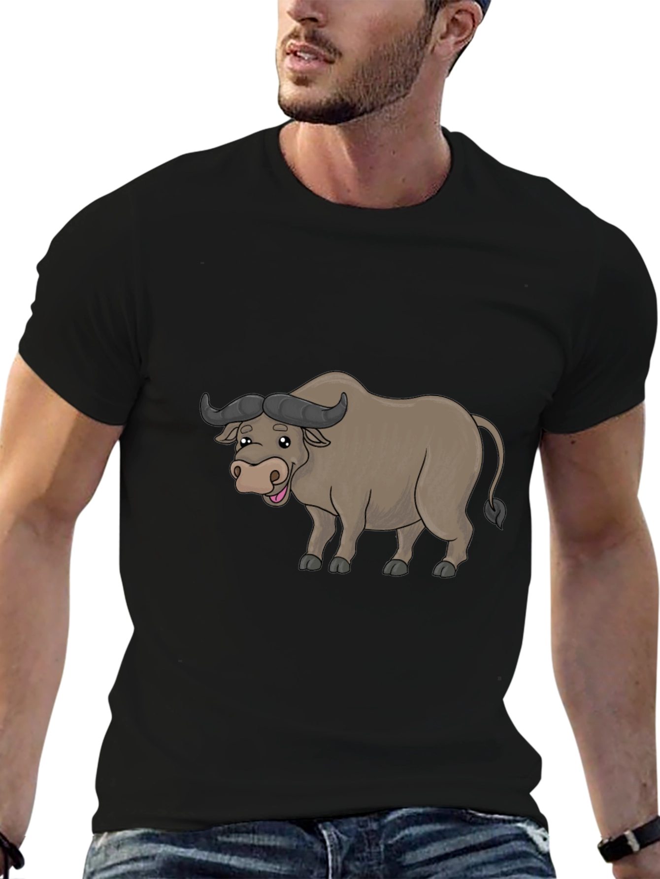 Funny Buffalo Cartoon Black T-Shirt