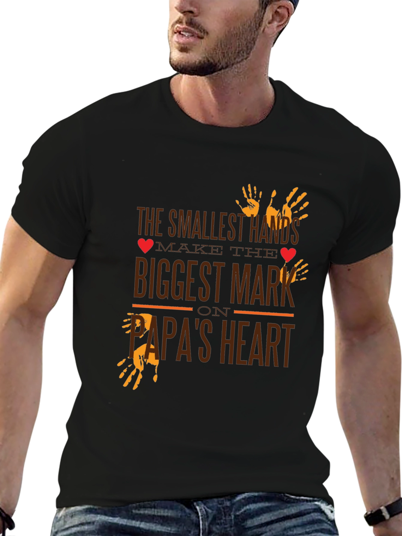 Papas Heart T-Shirt - Smallest Hands Biggest Mark