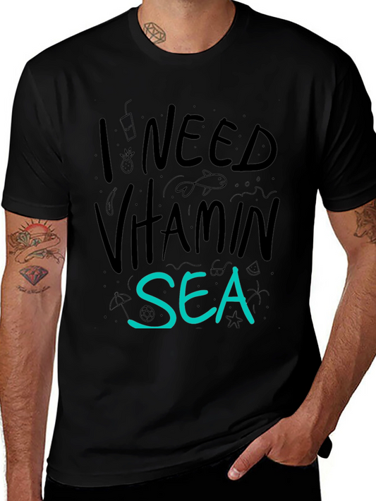I Need Vitamin Sea T-Shirt - Black Cotton Tee