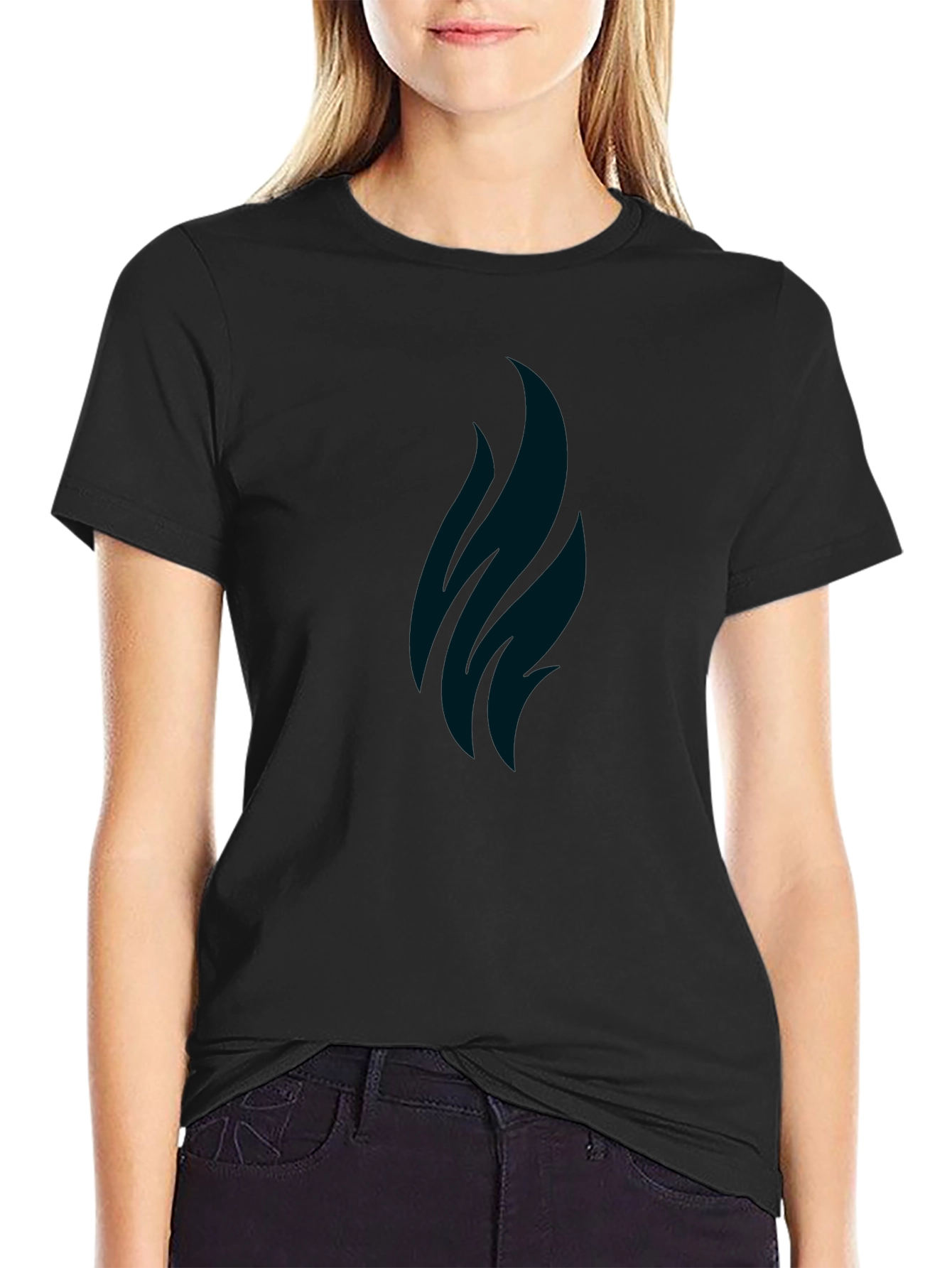 Minimalist Black T-Shirt with Abstract Flame Design