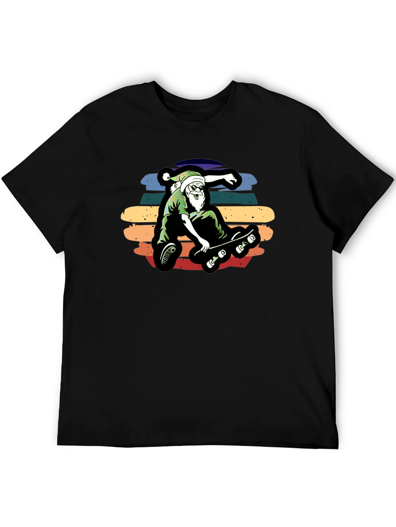 Skateboarding Santa Graphic Tee - Black