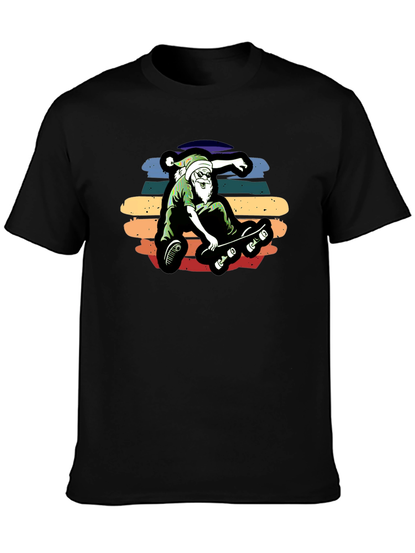 Skateboarding Santa Graphic Tee - Black