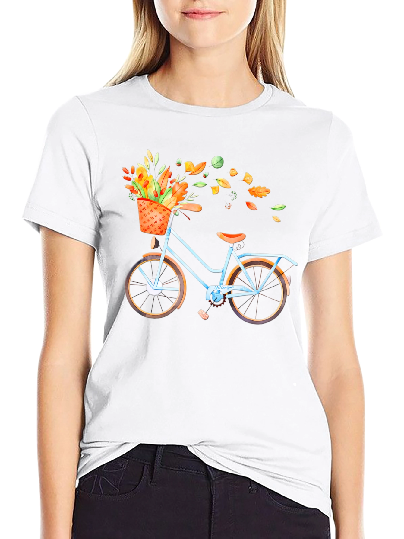 Bike with Fall Floral Basket Graphic Tee