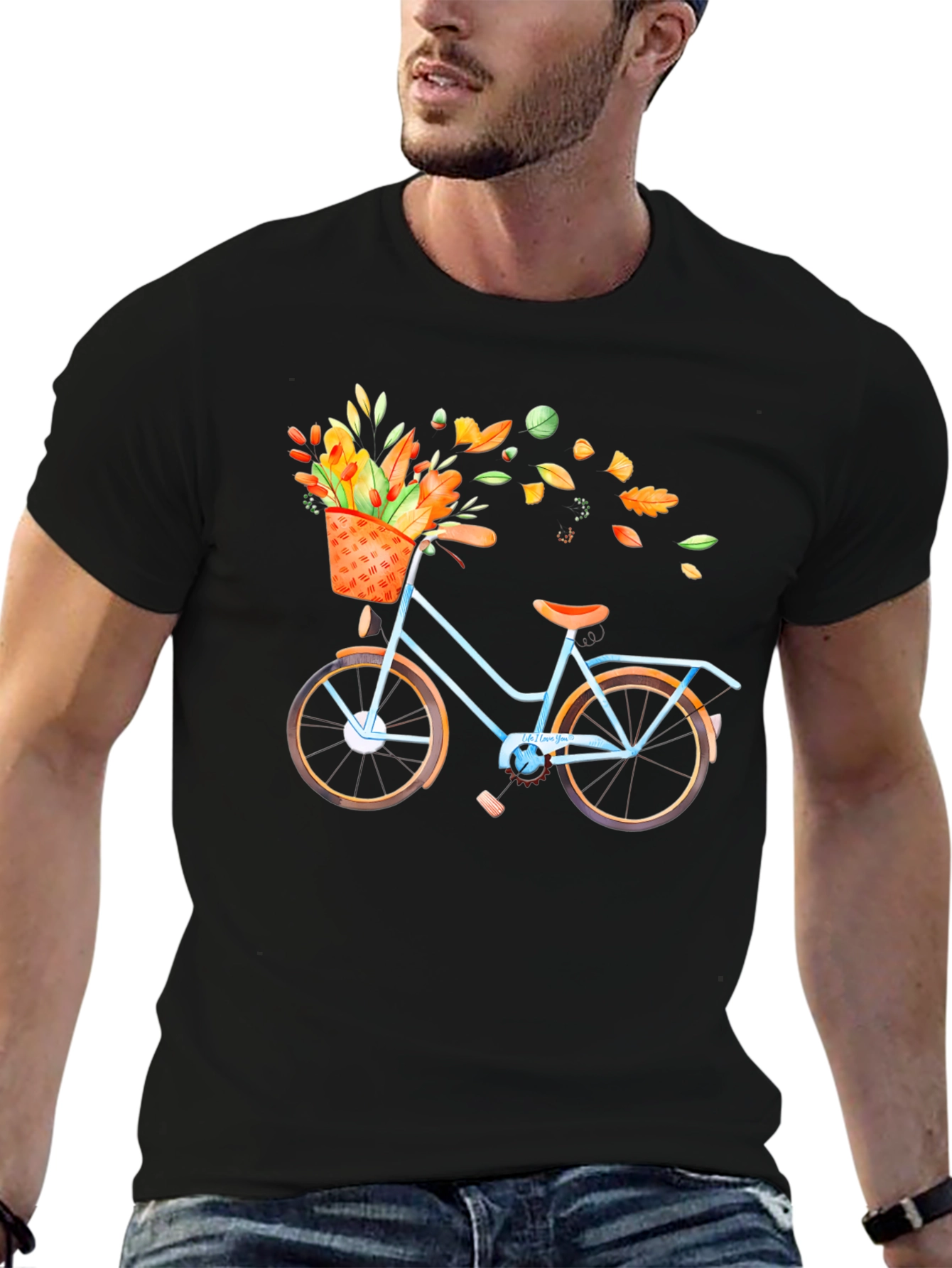 Bike with Fall Floral Basket Graphic Tee