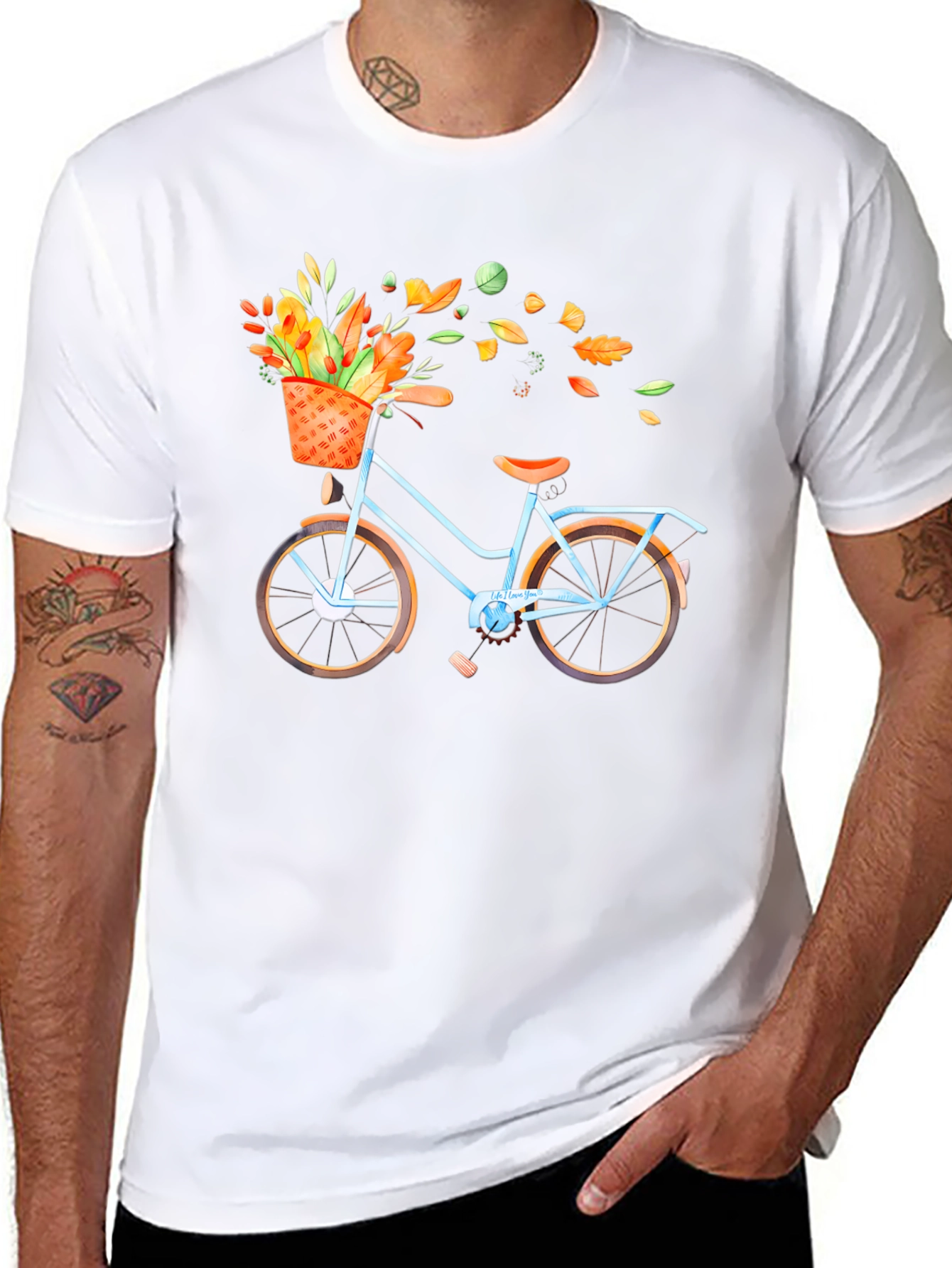 Bike with Fall Floral Basket Graphic Tee