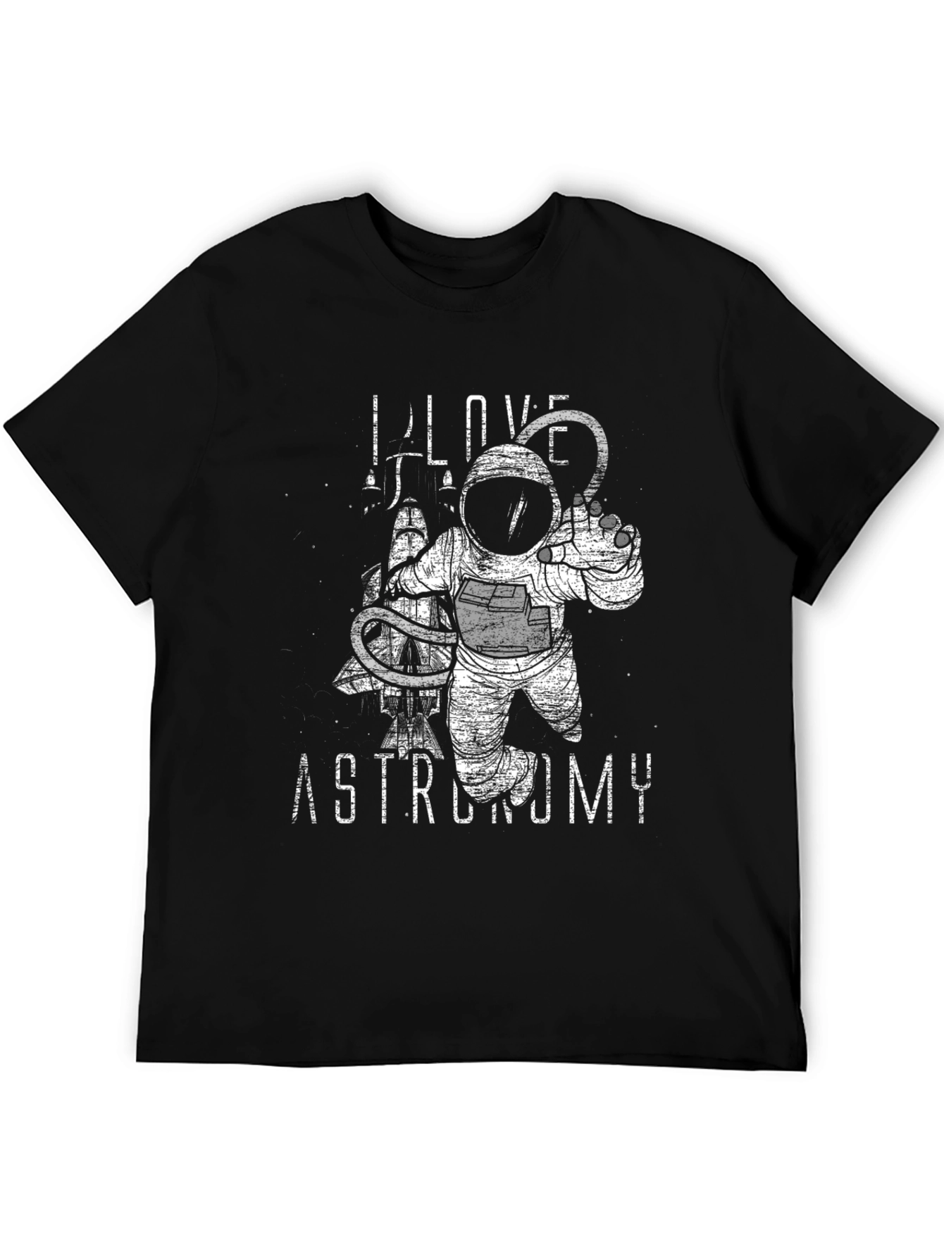 Astronomy Lover Graphic Tee - Black Cotton Astronaut Design