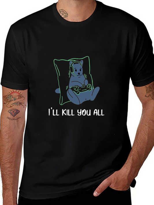 Gamer Cat Graphic T-Shirt - Ill Kill You All Design
