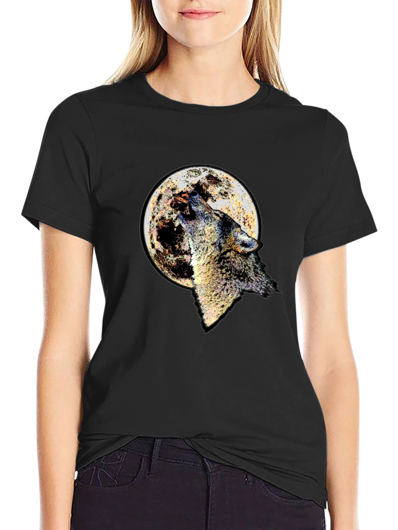 Wolf Moon Graphic Tee - Black Cotton Blend