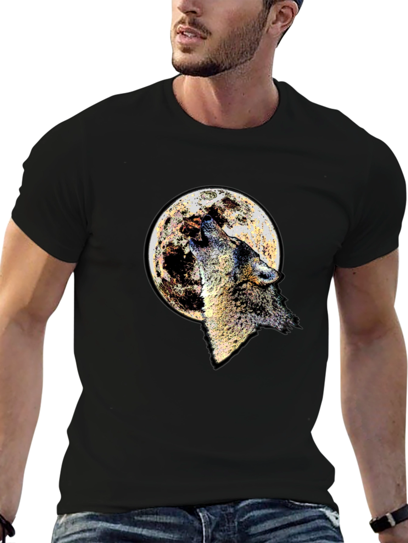 Wolf Moon Graphic Tee - Black Cotton Blend