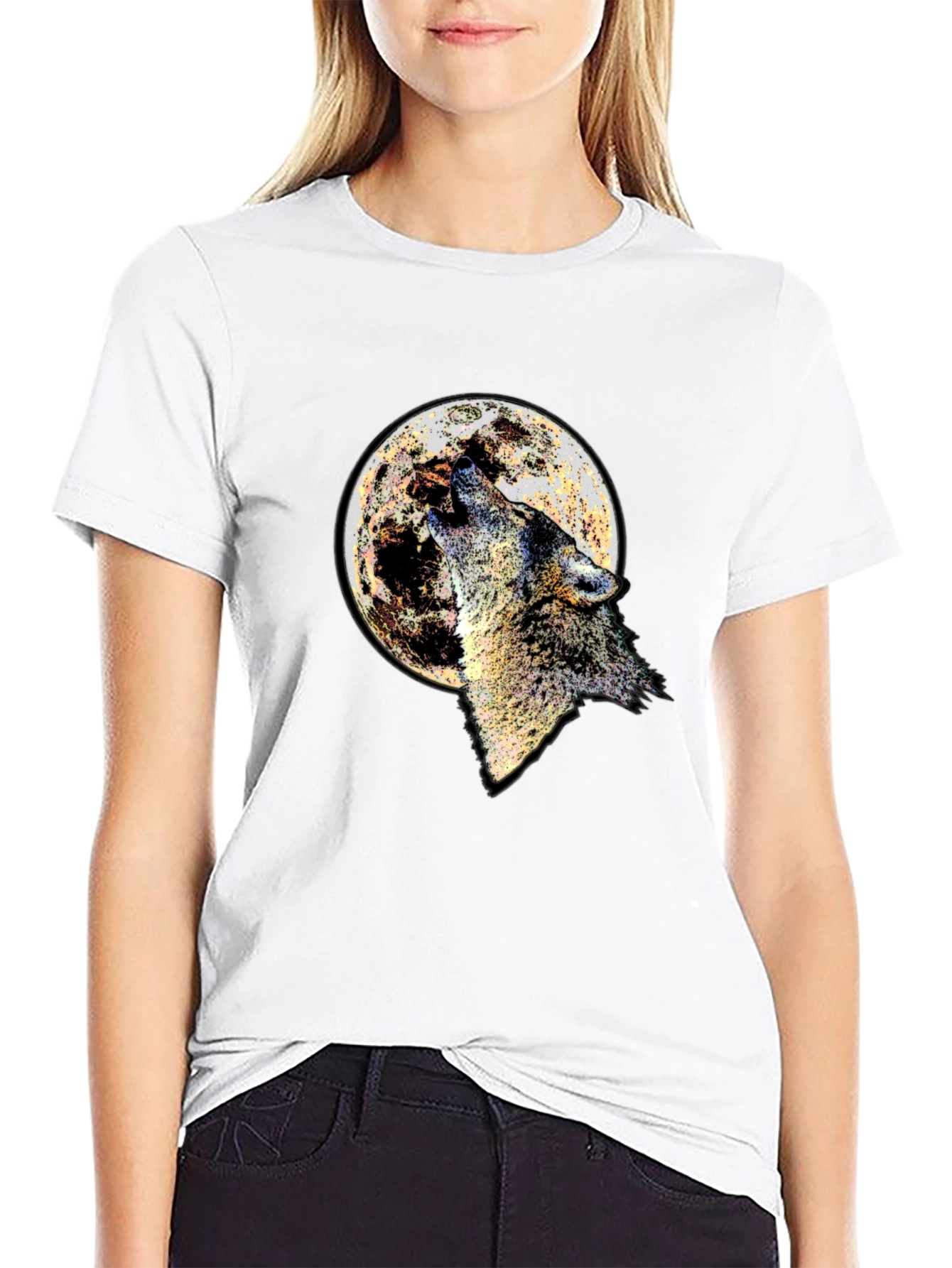Wolf Moon Graphic Tee - Black Cotton Blend