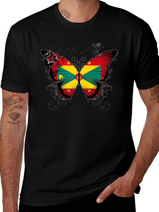 Grenada Flag Butterfly Graphic Tee - Black
