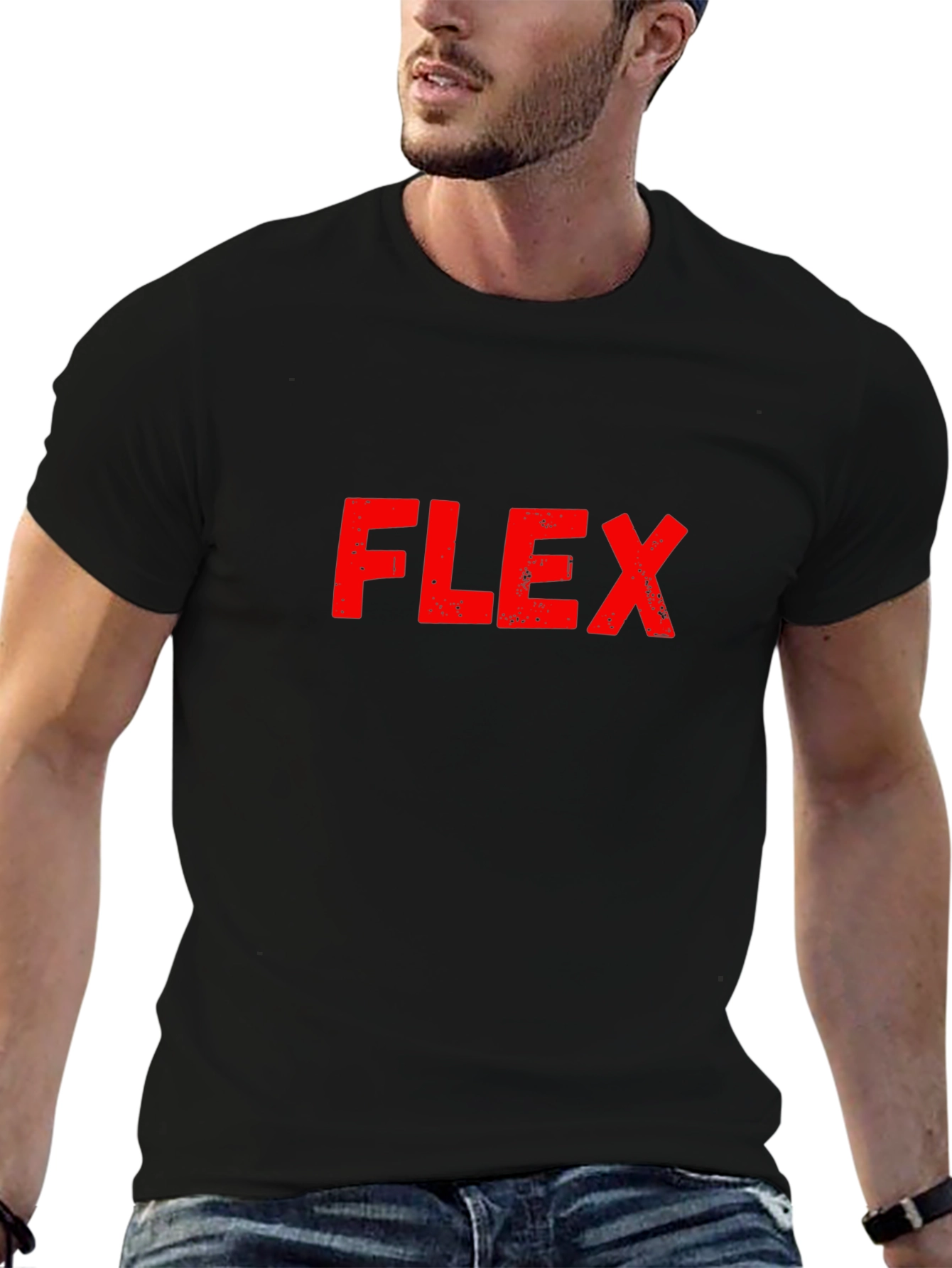 Flex Graphic Tee - Bold Red Print on Black