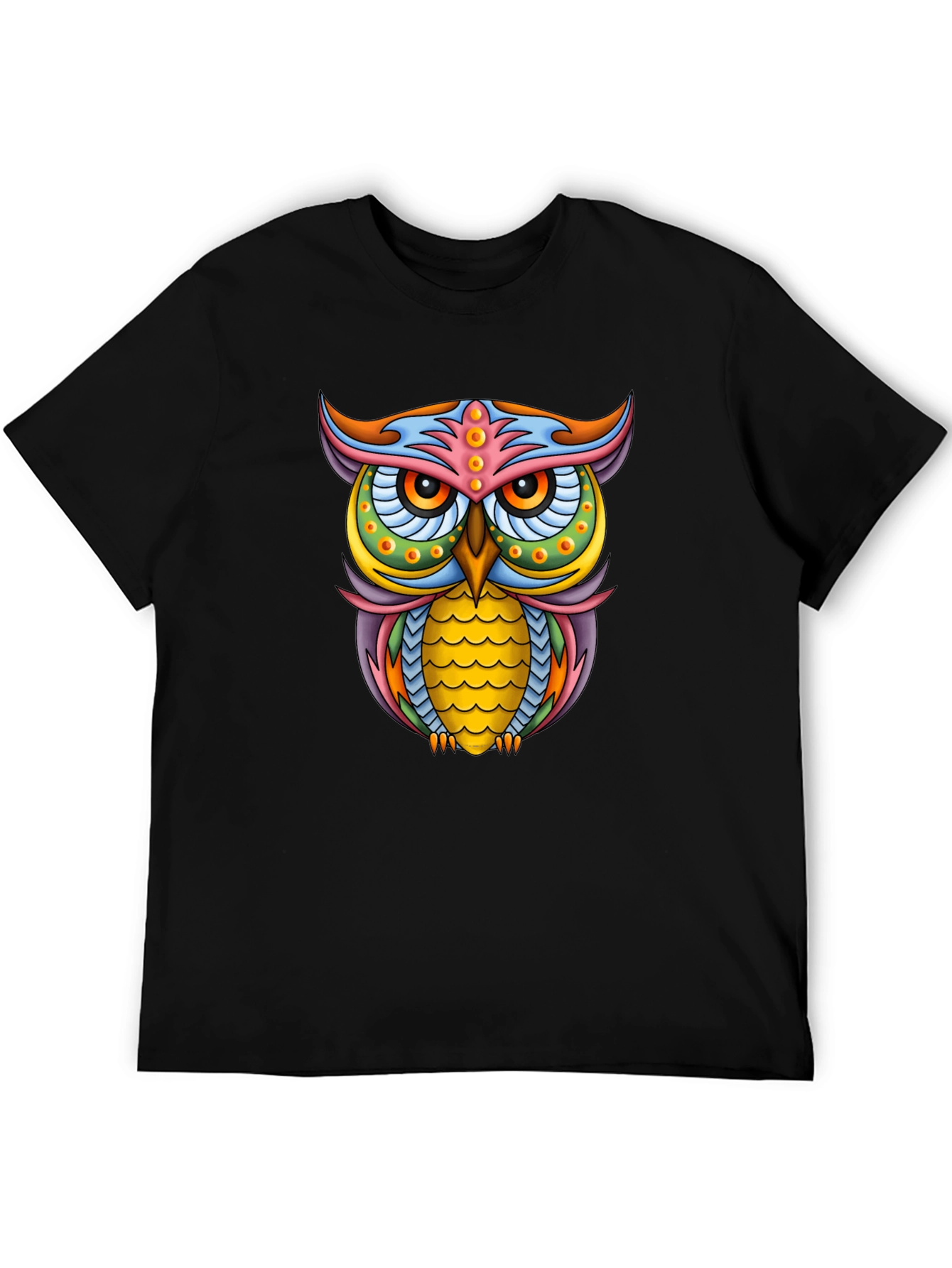 Vibrant Owl Graphic Black T-Shirt