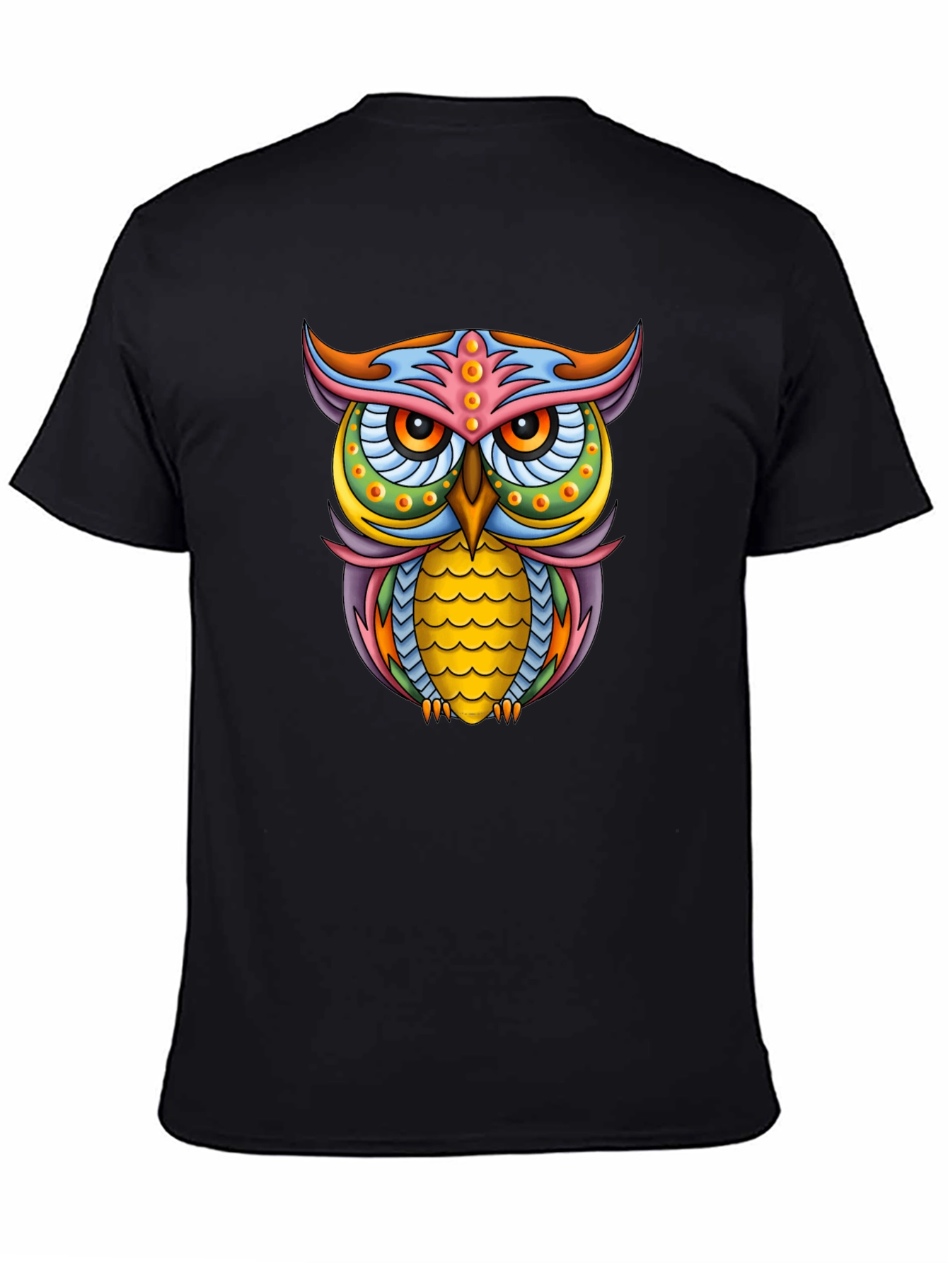 Vibrant Owl Graphic Black T-Shirt