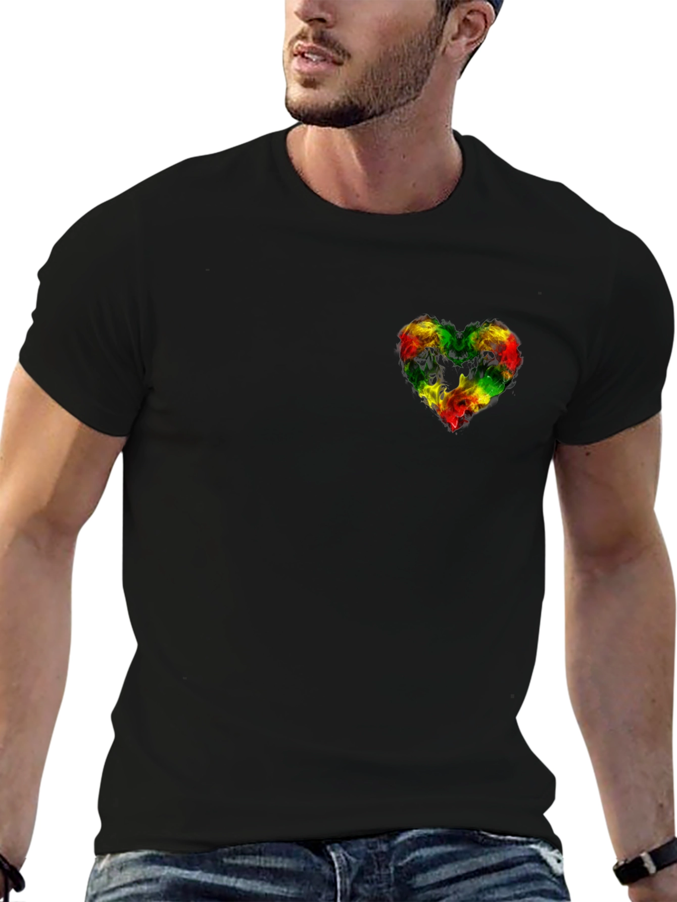 Rasta Heart Black T-Shirt - Reggae Love Tee