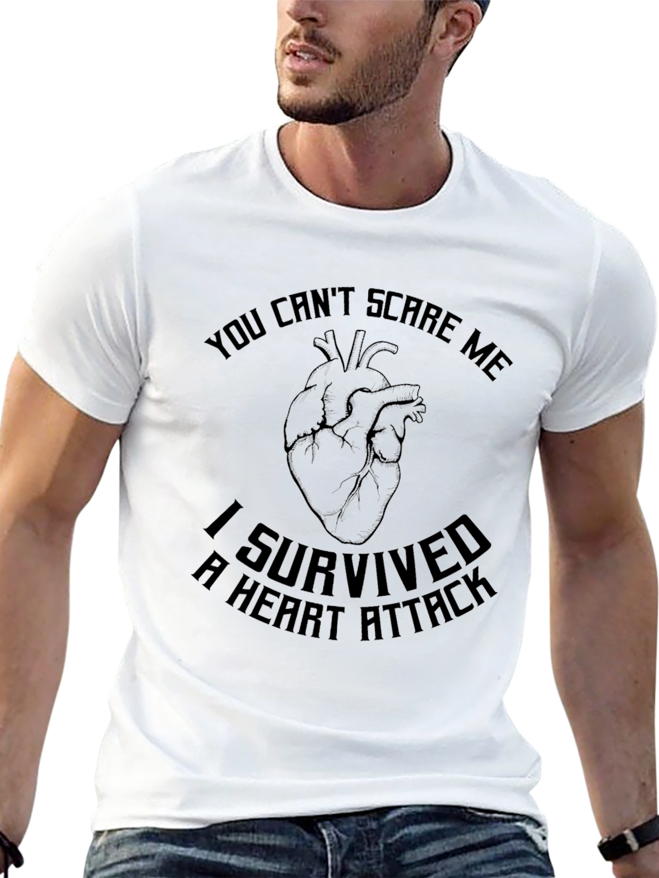 I Survived Heart Attack Black Graphic T-Shirt