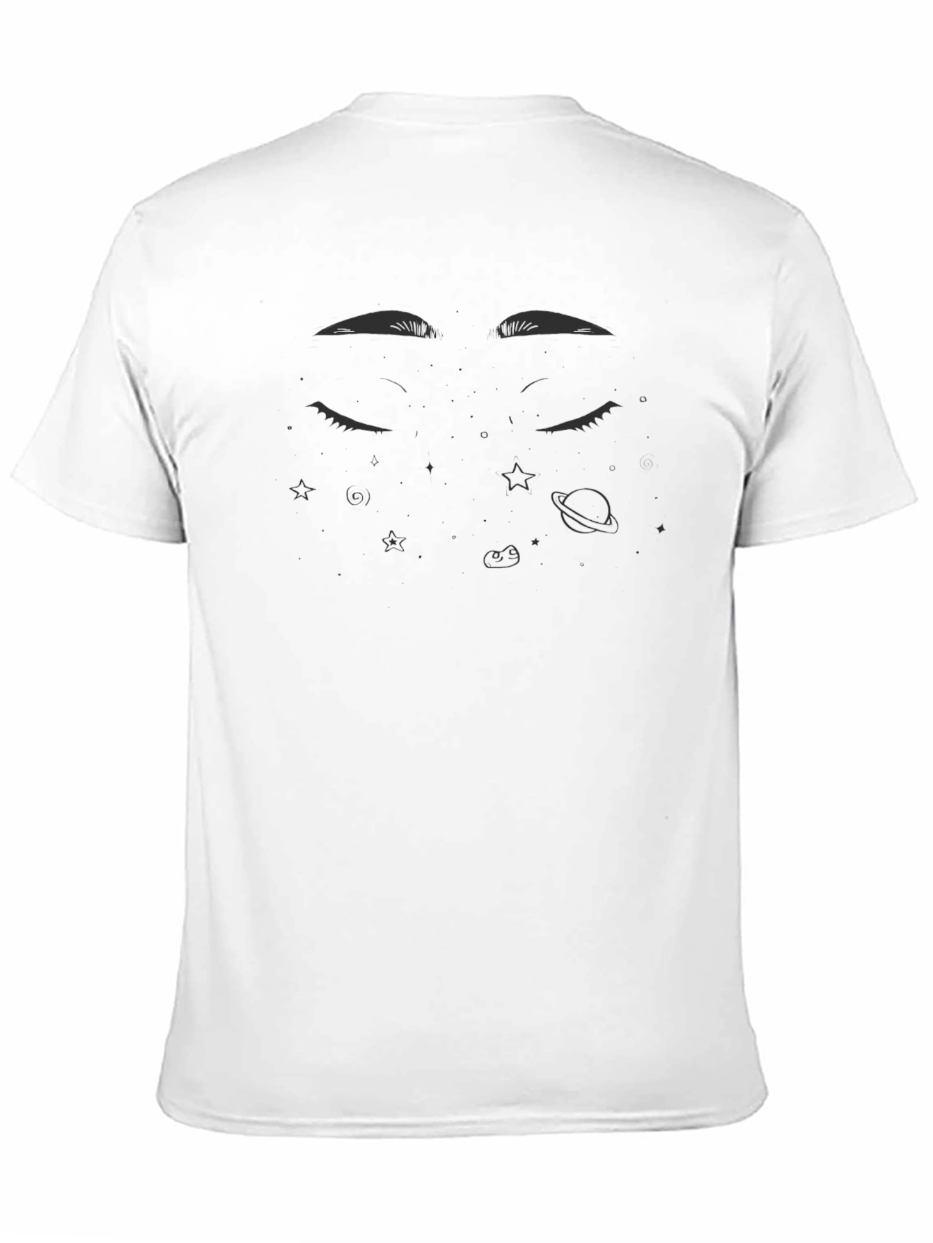 Dreamy Space Eyes Graphic Tee - Soft Black Cotton