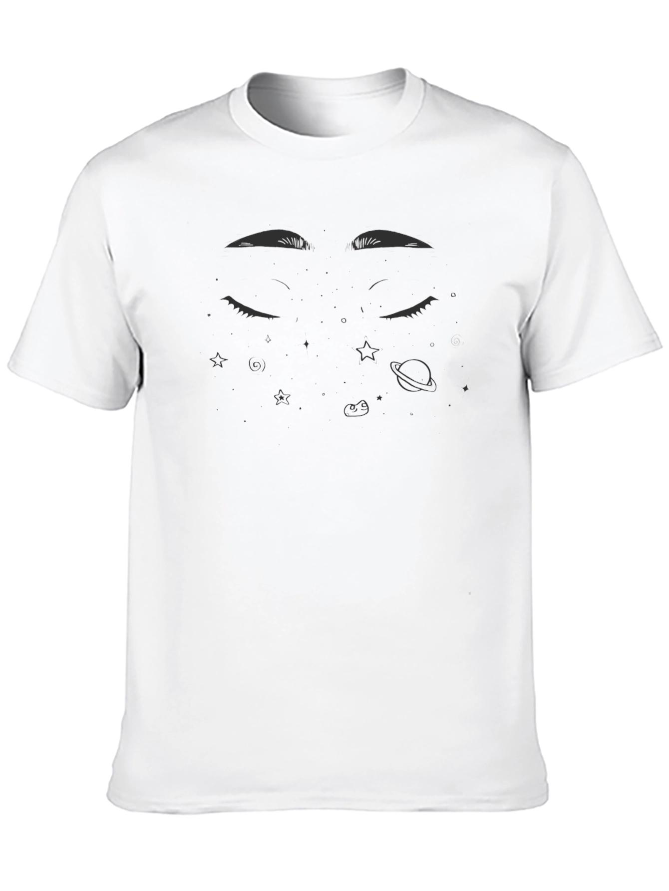Dreamy Space Eyes Graphic Tee - Soft Black Cotton