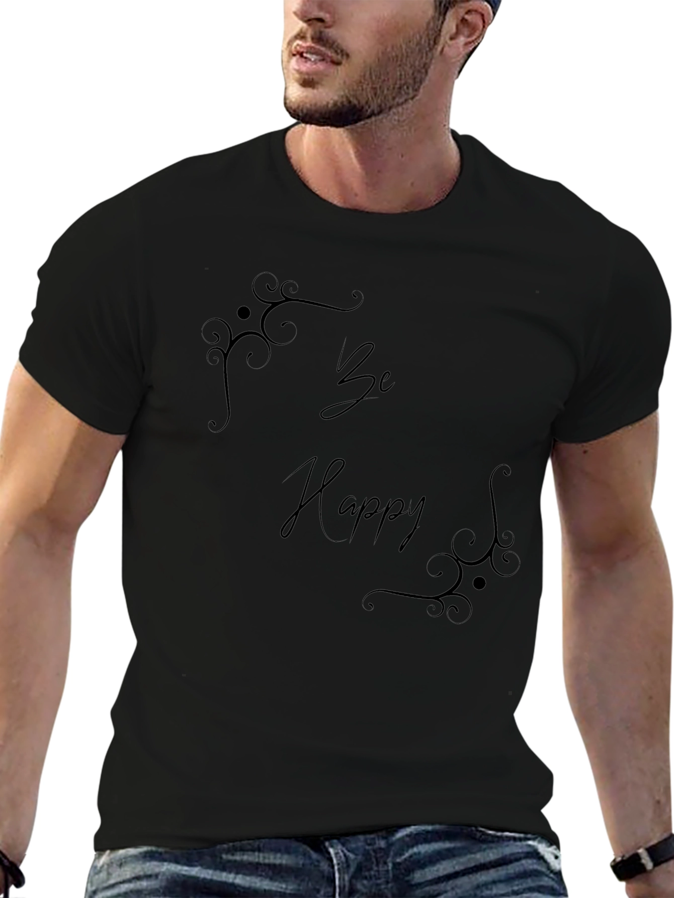 Be Happy Black Graphic Tee
