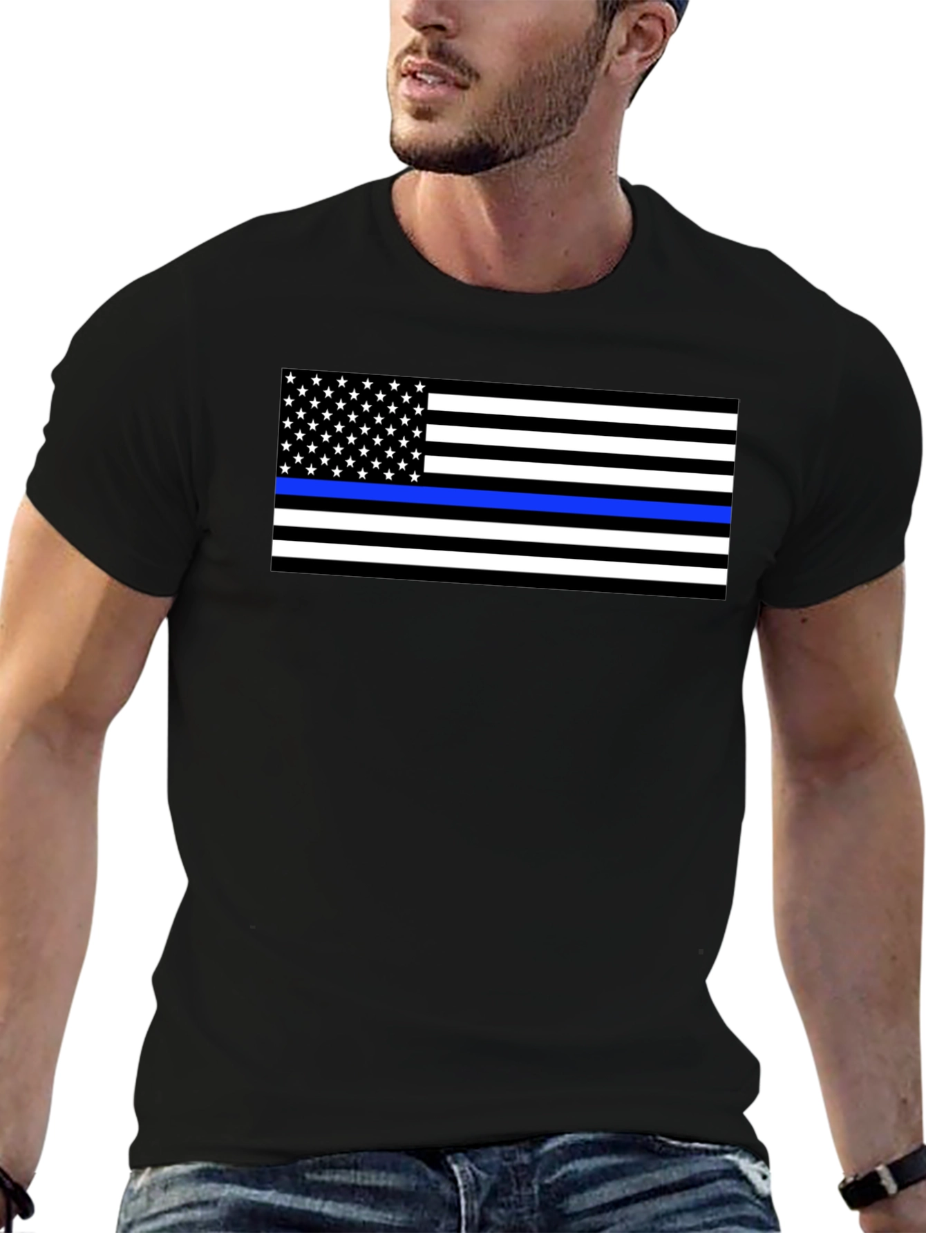 Thin Blue Line Flag Graphic T-Shirt - Black