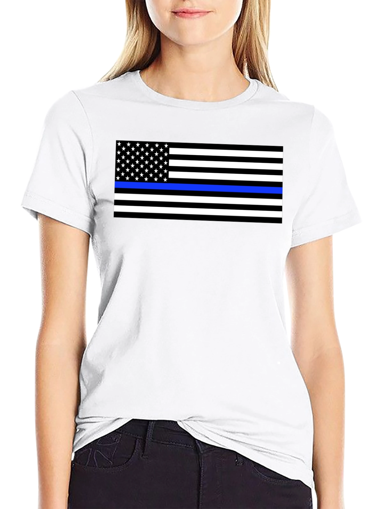 Thin Blue Line Flag Graphic T-Shirt - Black