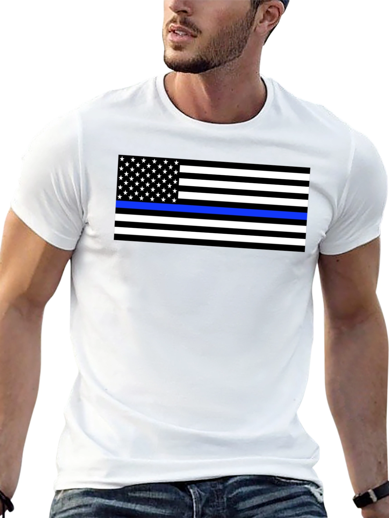 Thin Blue Line Flag Graphic T-Shirt - Black