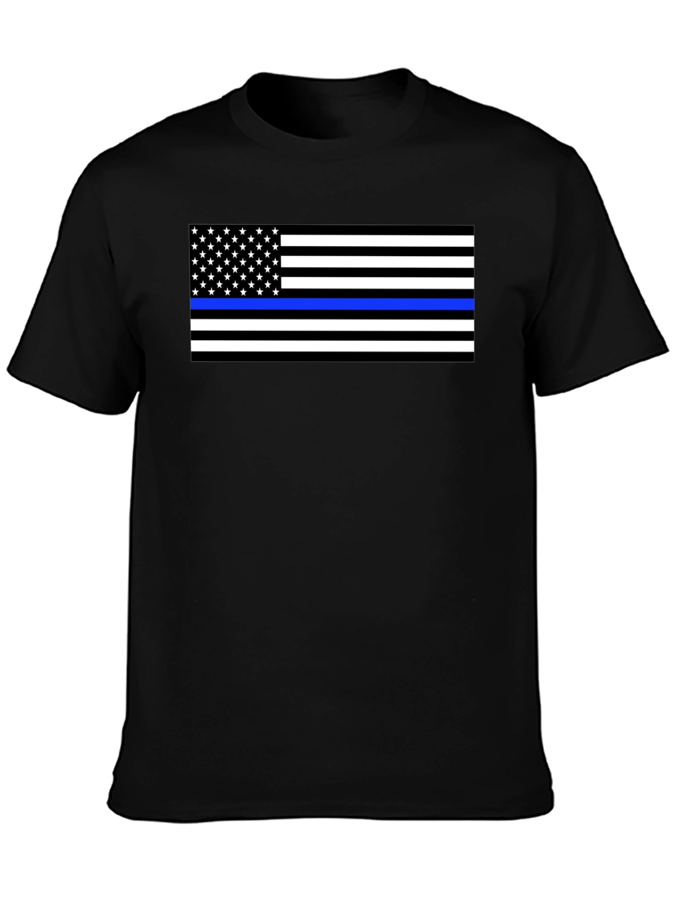 Thin Blue Line Flag Graphic T-Shirt - Black