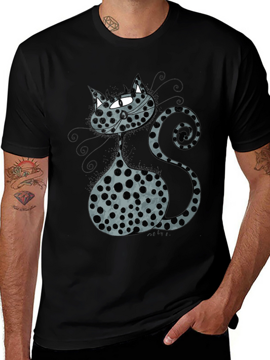 Cat Print Black T-Shirt Funny Pet Tee
