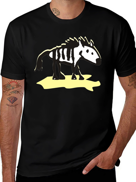 Zebra Skeleton Graphic Tee - Black Cotton T-Shirt