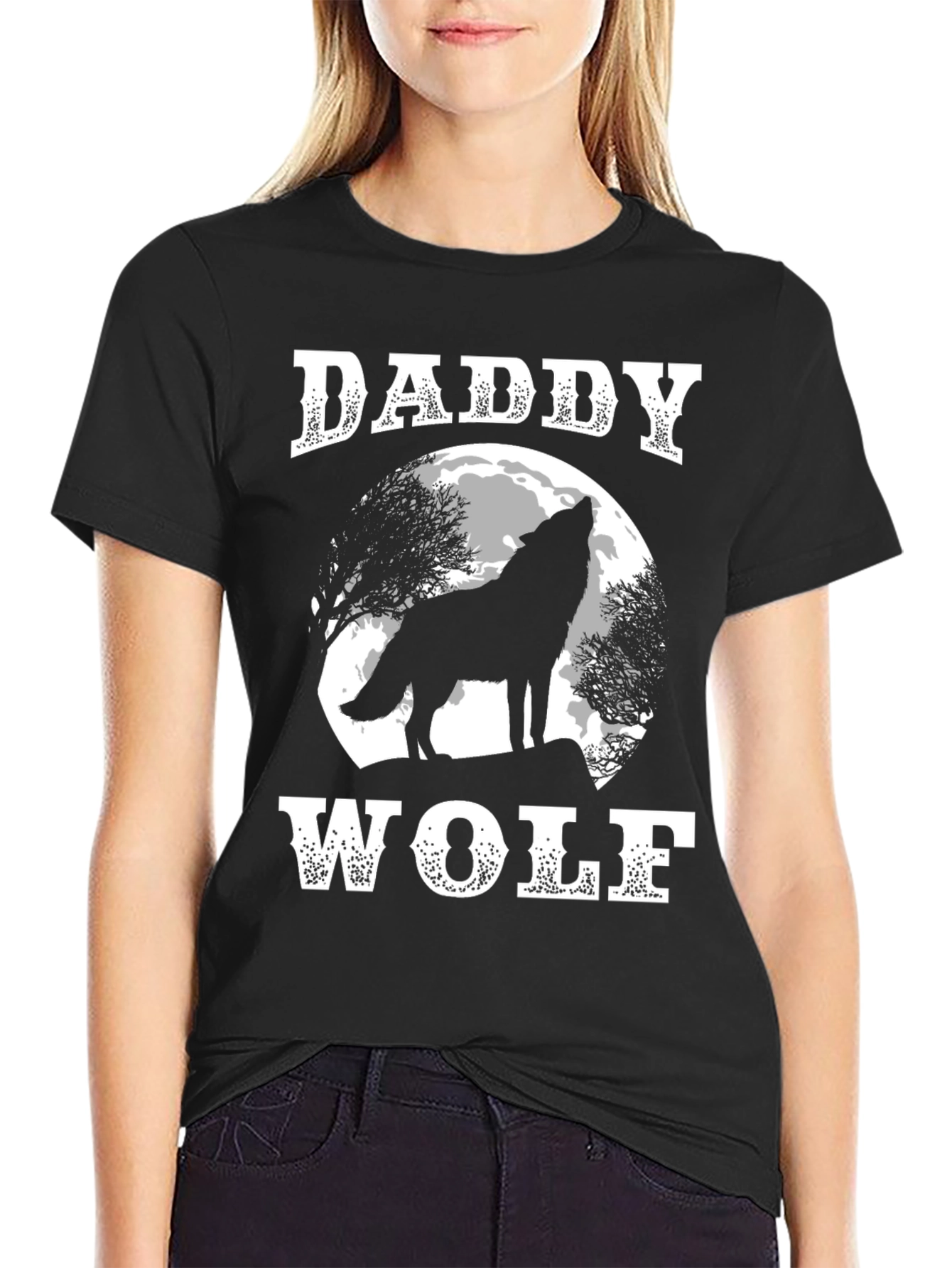 Daddy Wolf T-Shirt - Howling Wolf Design