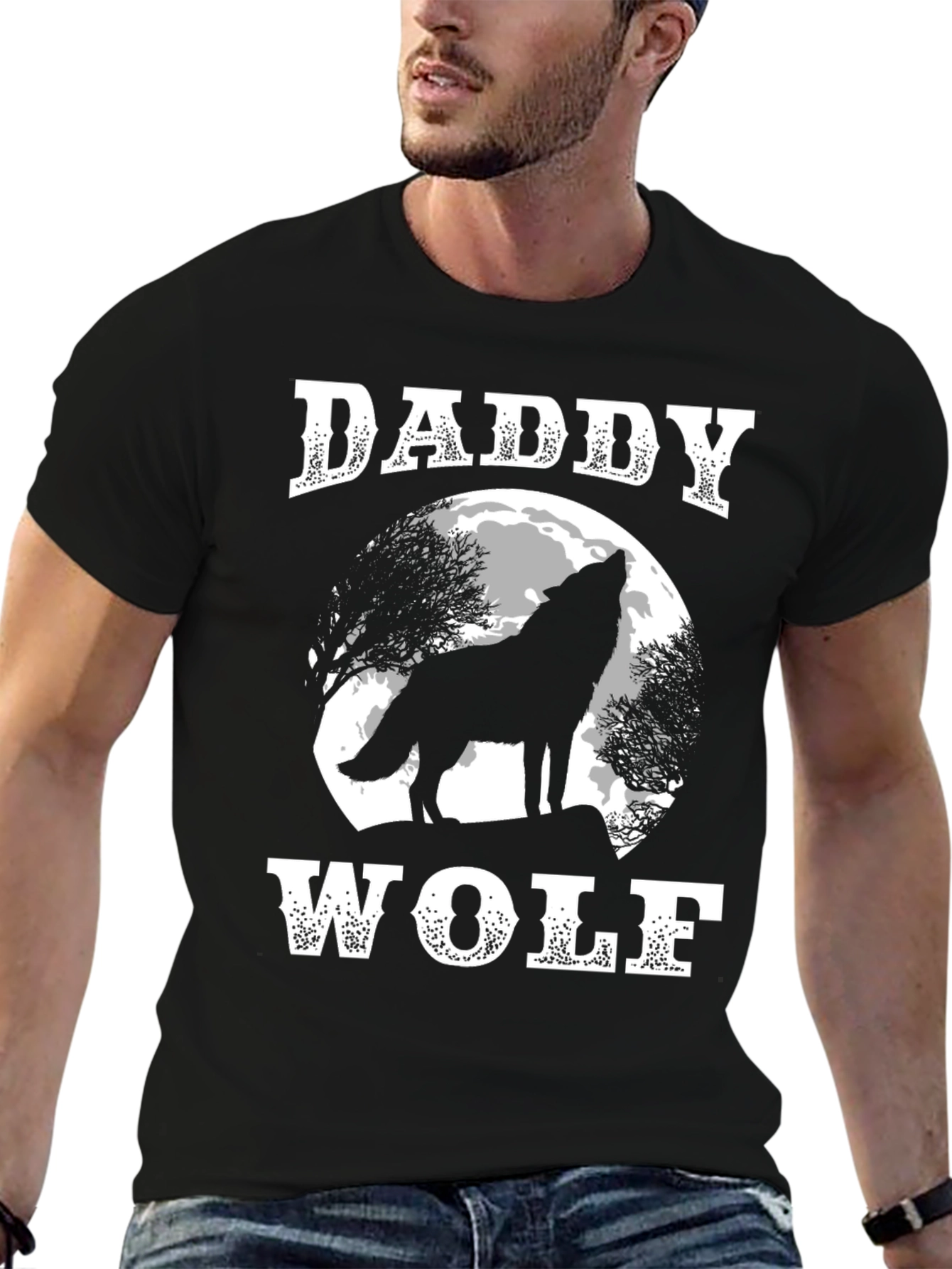 Daddy Wolf T-Shirt - Howling Wolf Design