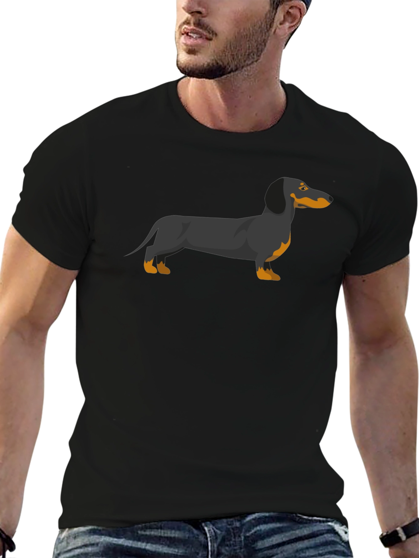Dachshund Graphic Tee - Black Cotton T-Shirt