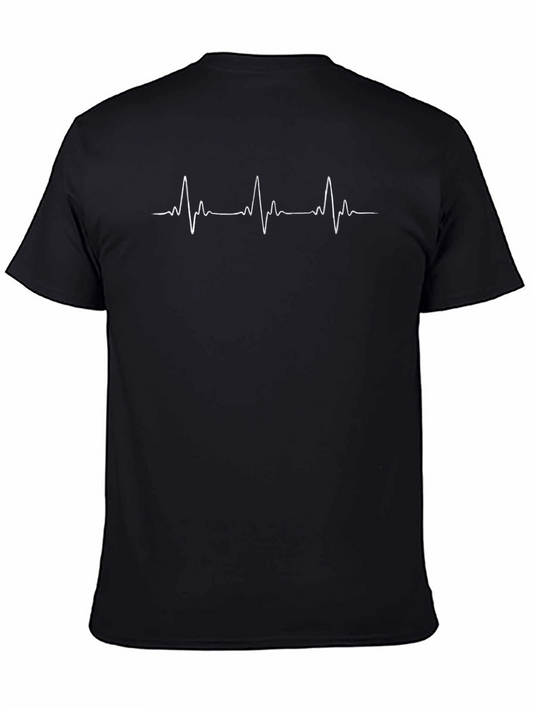 Heartbeat Line Graphic Tee - Black Cotton T-Shirt
