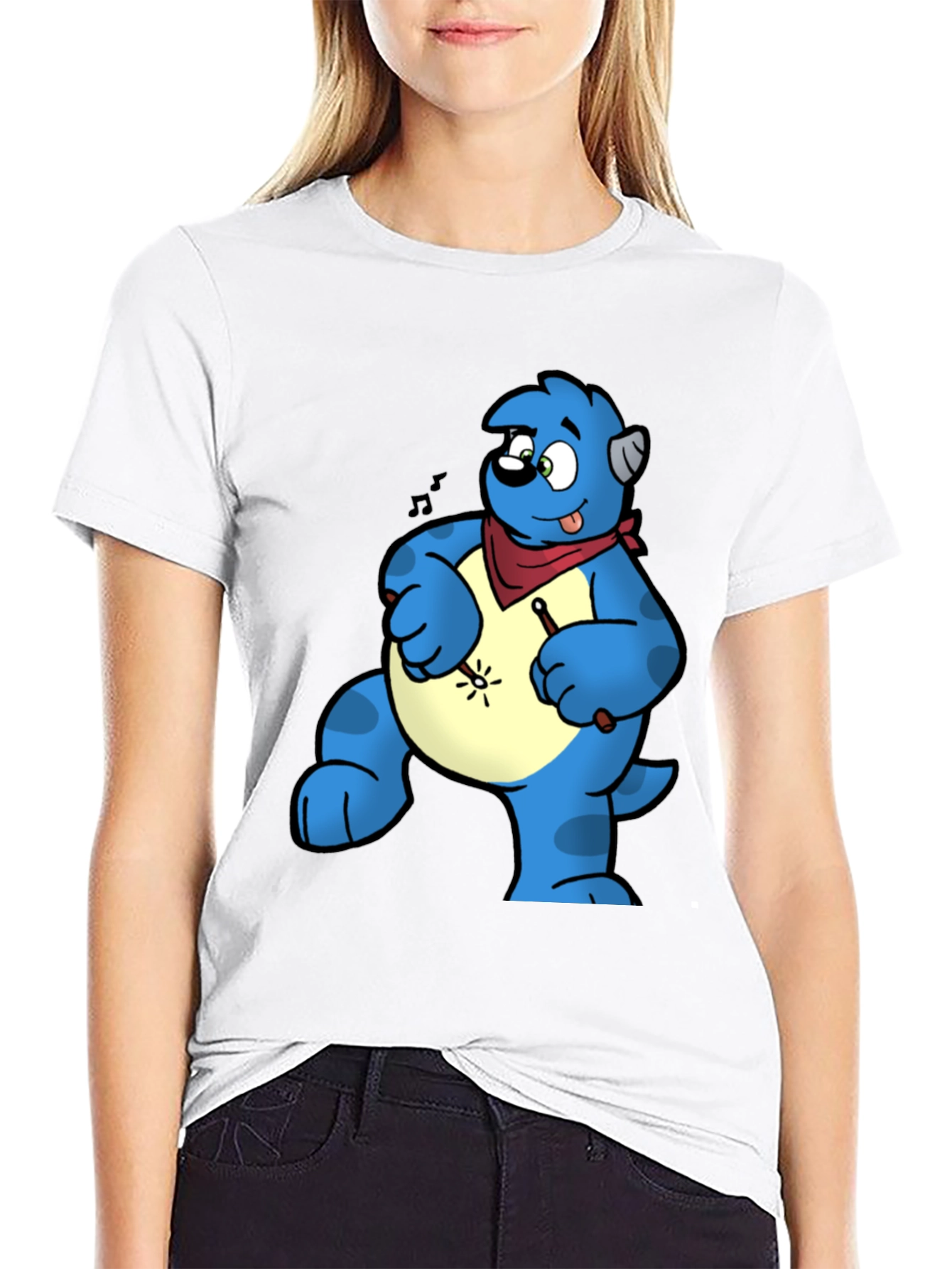 Blue Cartoon Character Drummer Graphic T-Shirt
