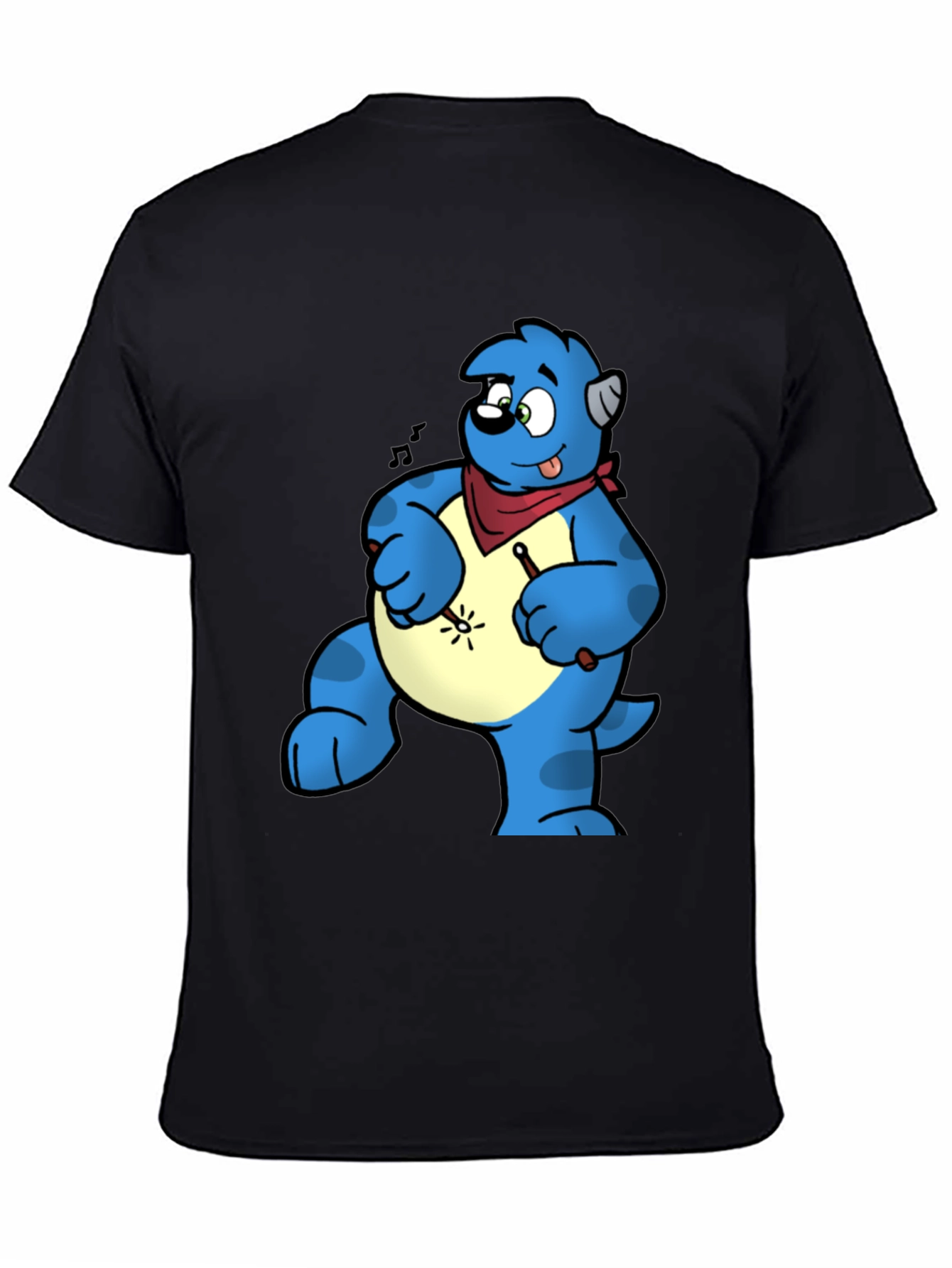 Blue Cartoon Character Drummer Graphic T-Shirt
