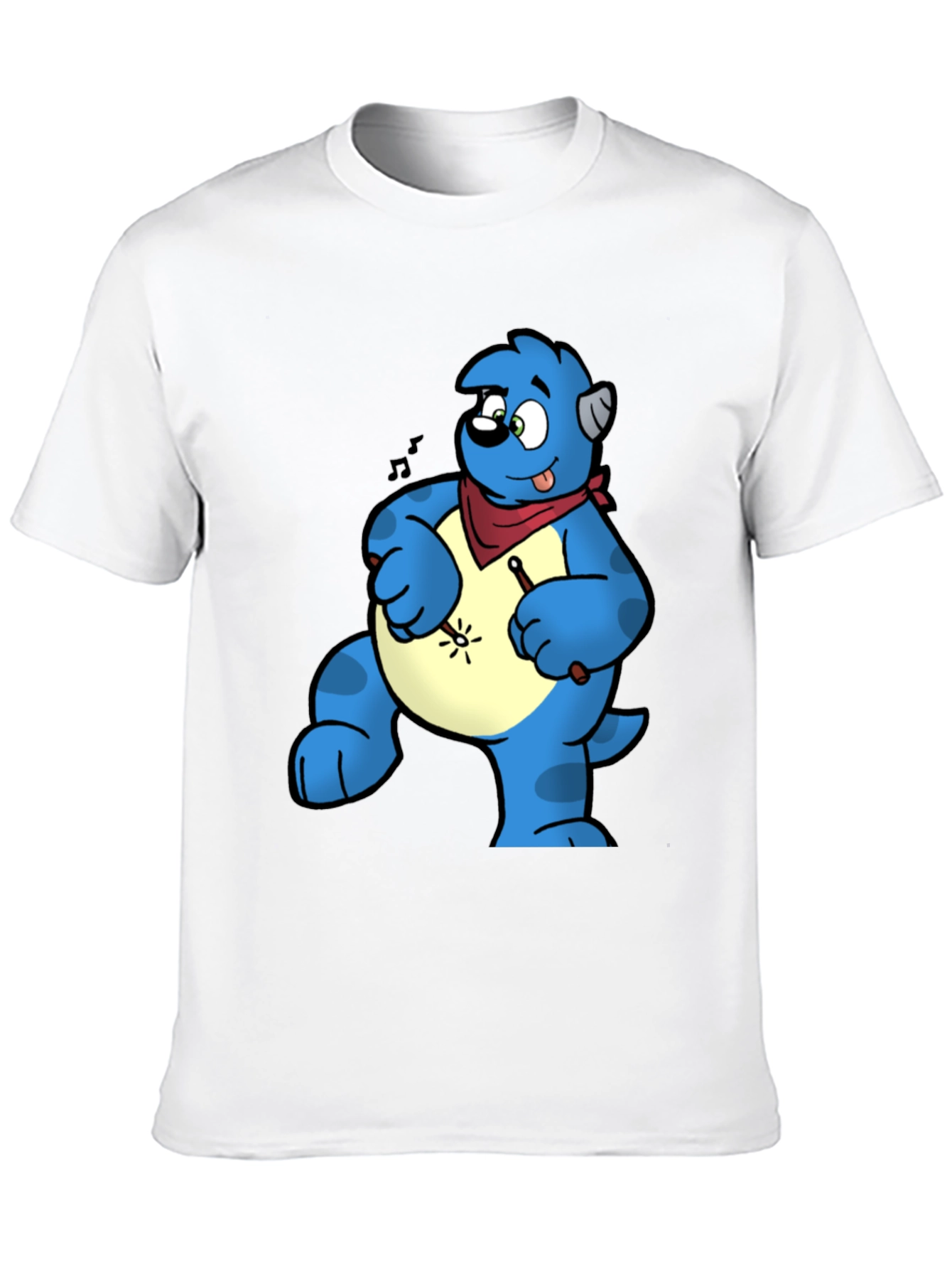 Blue Cartoon Character Drummer Graphic T-Shirt