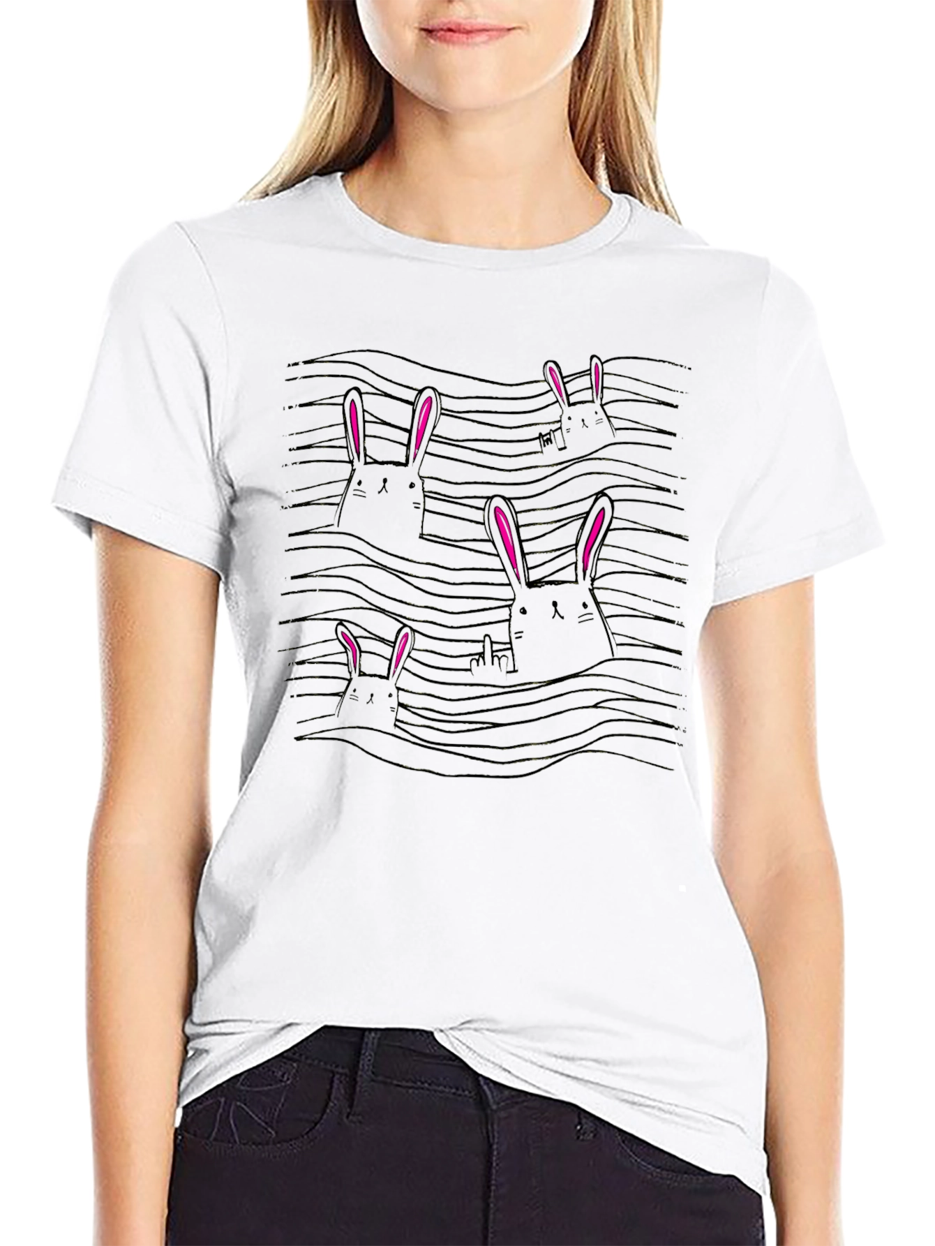 Bunny Wave T-Shirt - Black Cotton Tee