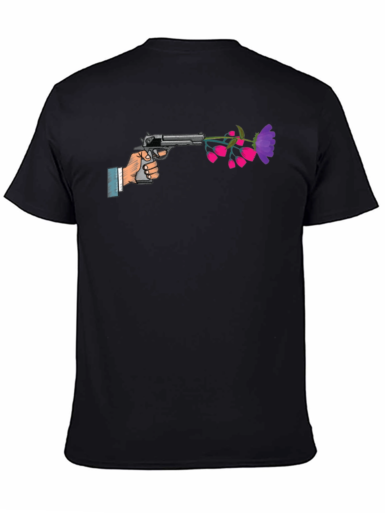 Peaceful Pistol Tee - Gun With Flowers Graphic