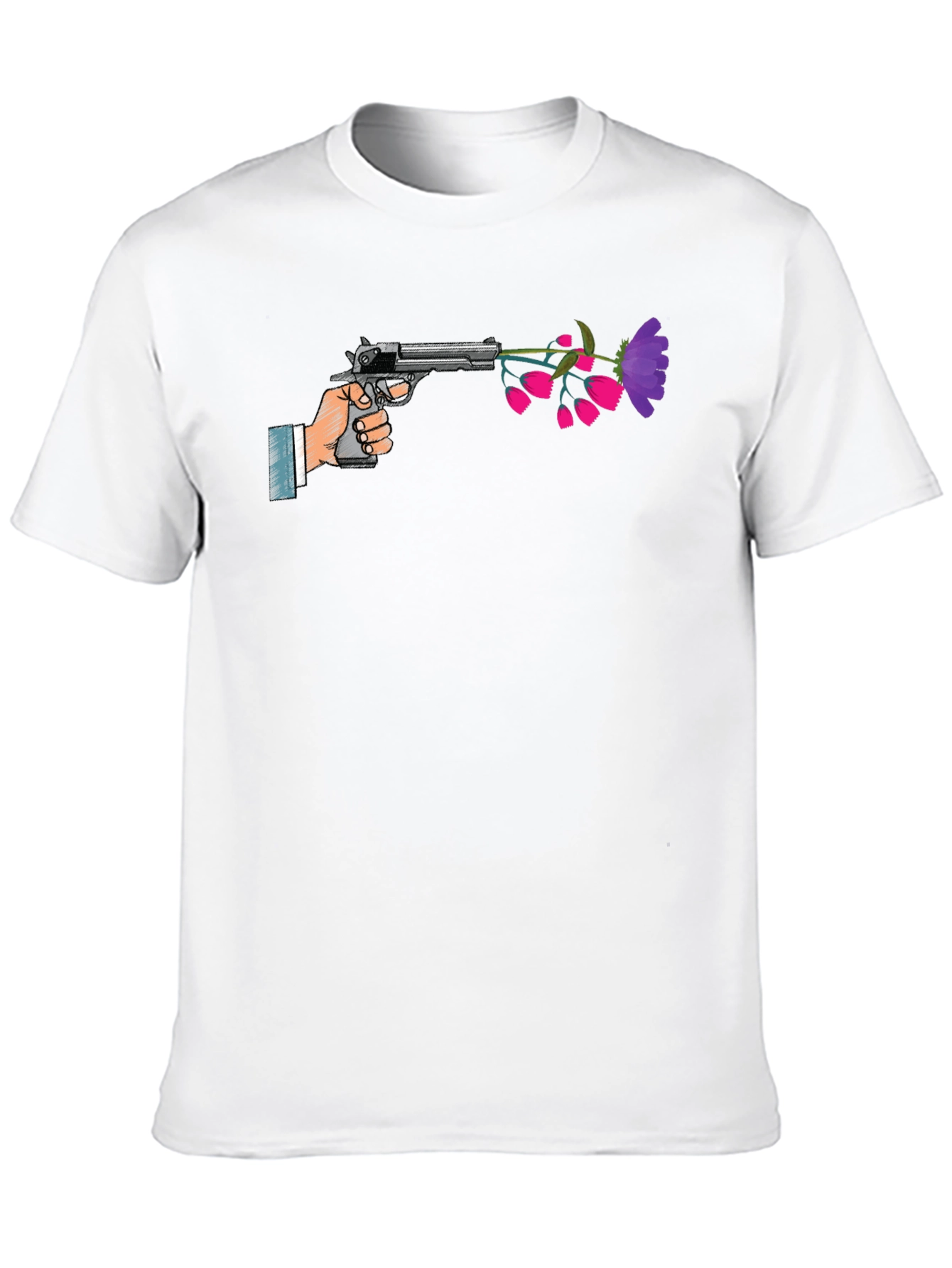 Peaceful Pistol Tee - Gun With Flowers Graphic