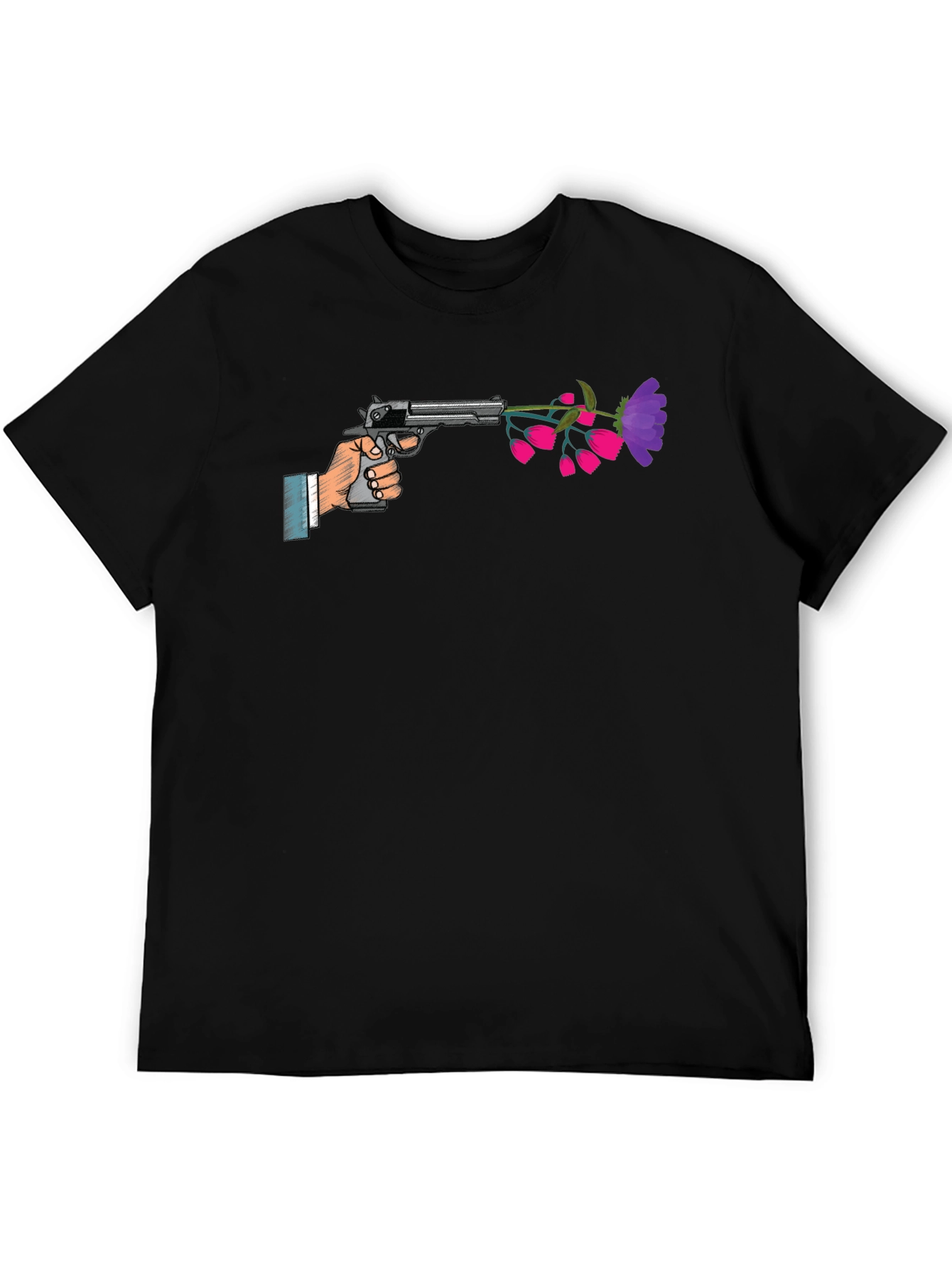 Peaceful Pistol Tee - Gun With Flowers Graphic
